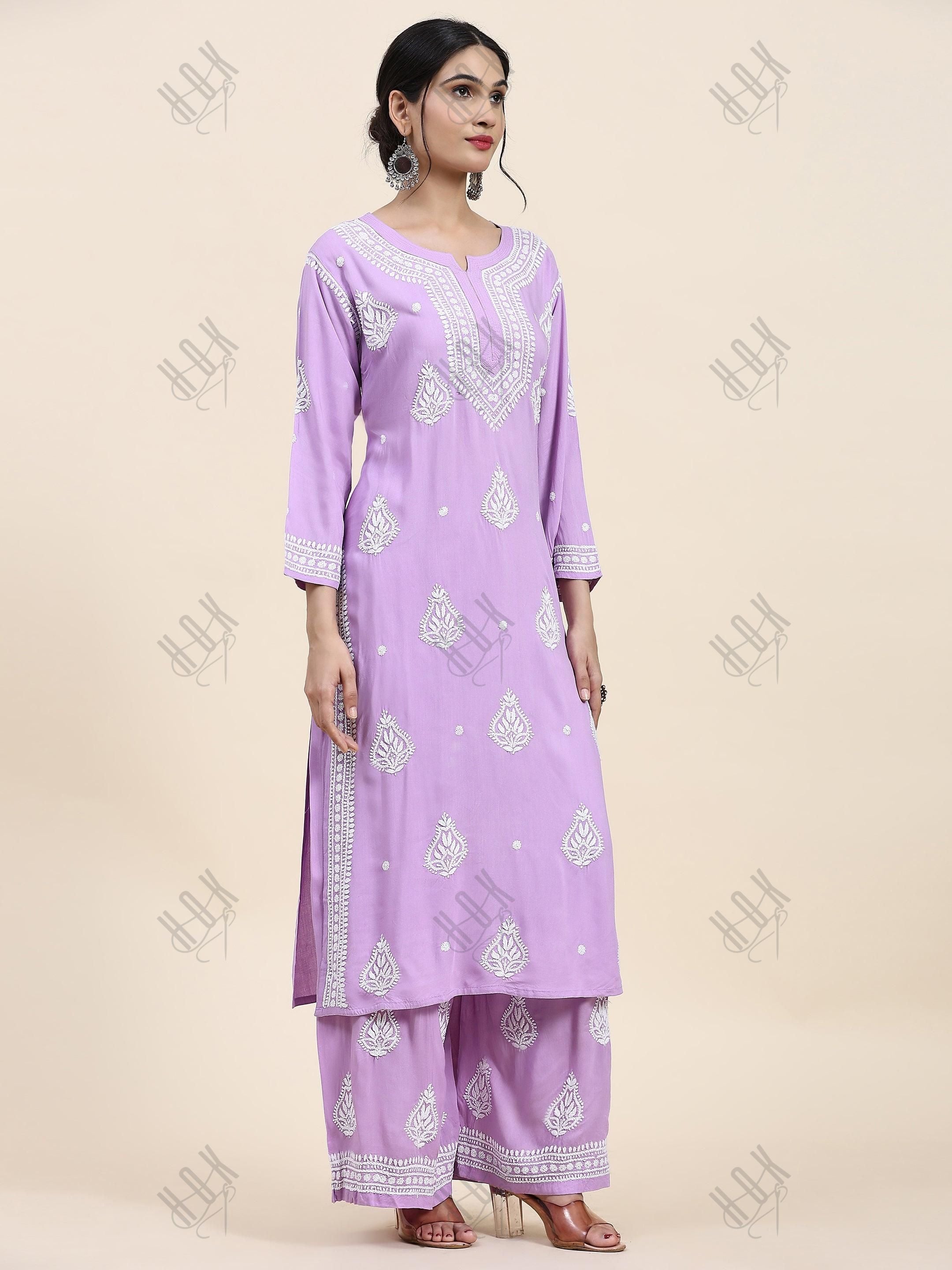 Fizaa Chikankari Kurta Set In Modal Cotton for Women In Purple - House Of Kari (Chikankari Clothing)