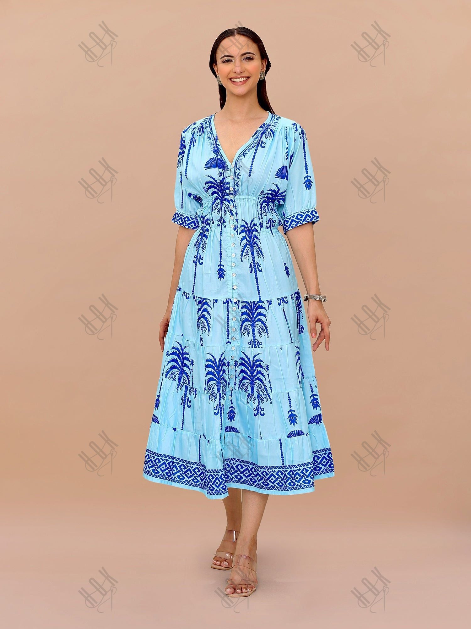 Saba Chikanakri Dress in Printed Muslin - Blue