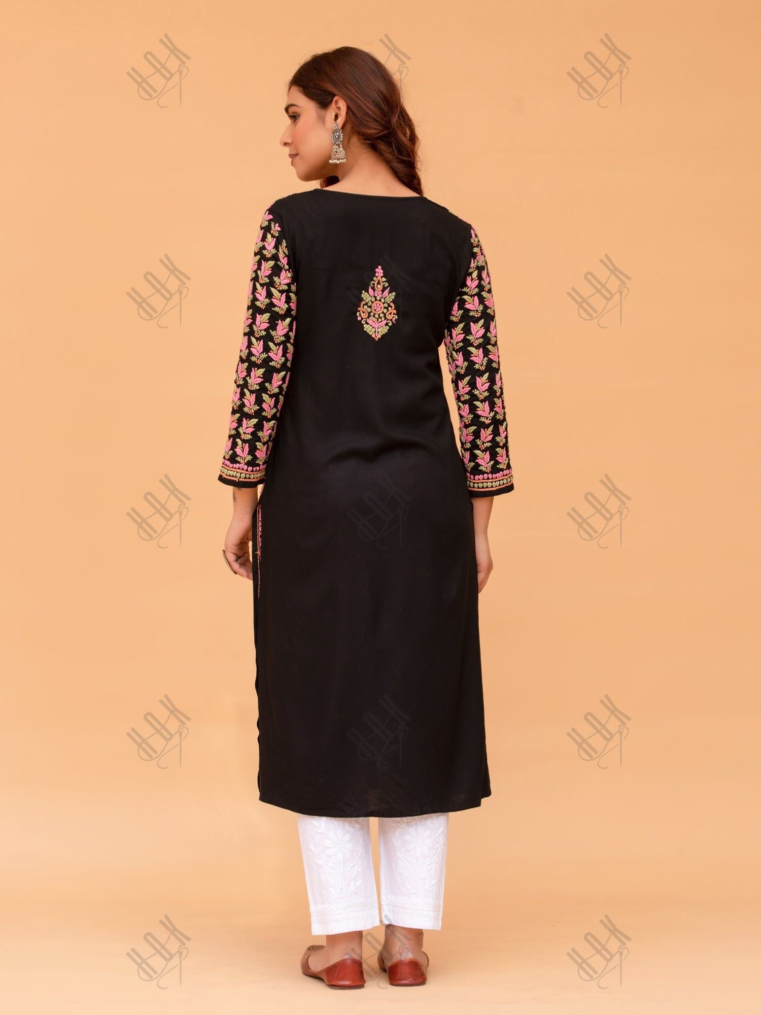 Saba Chikankari Kurta in Rayon Cotton - Black