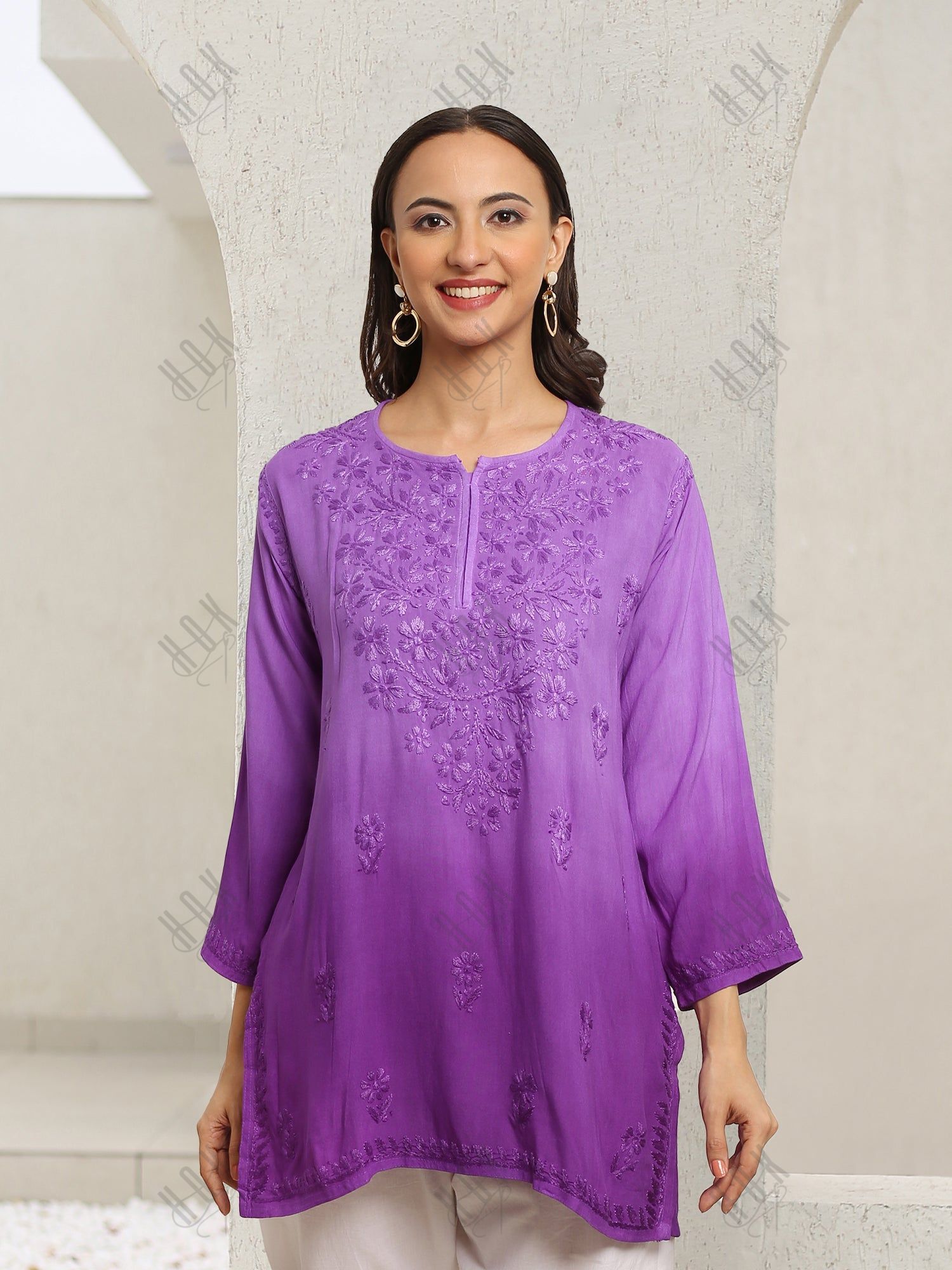 Saba Chikankari Short Kurta in Rayon cotton - Purple