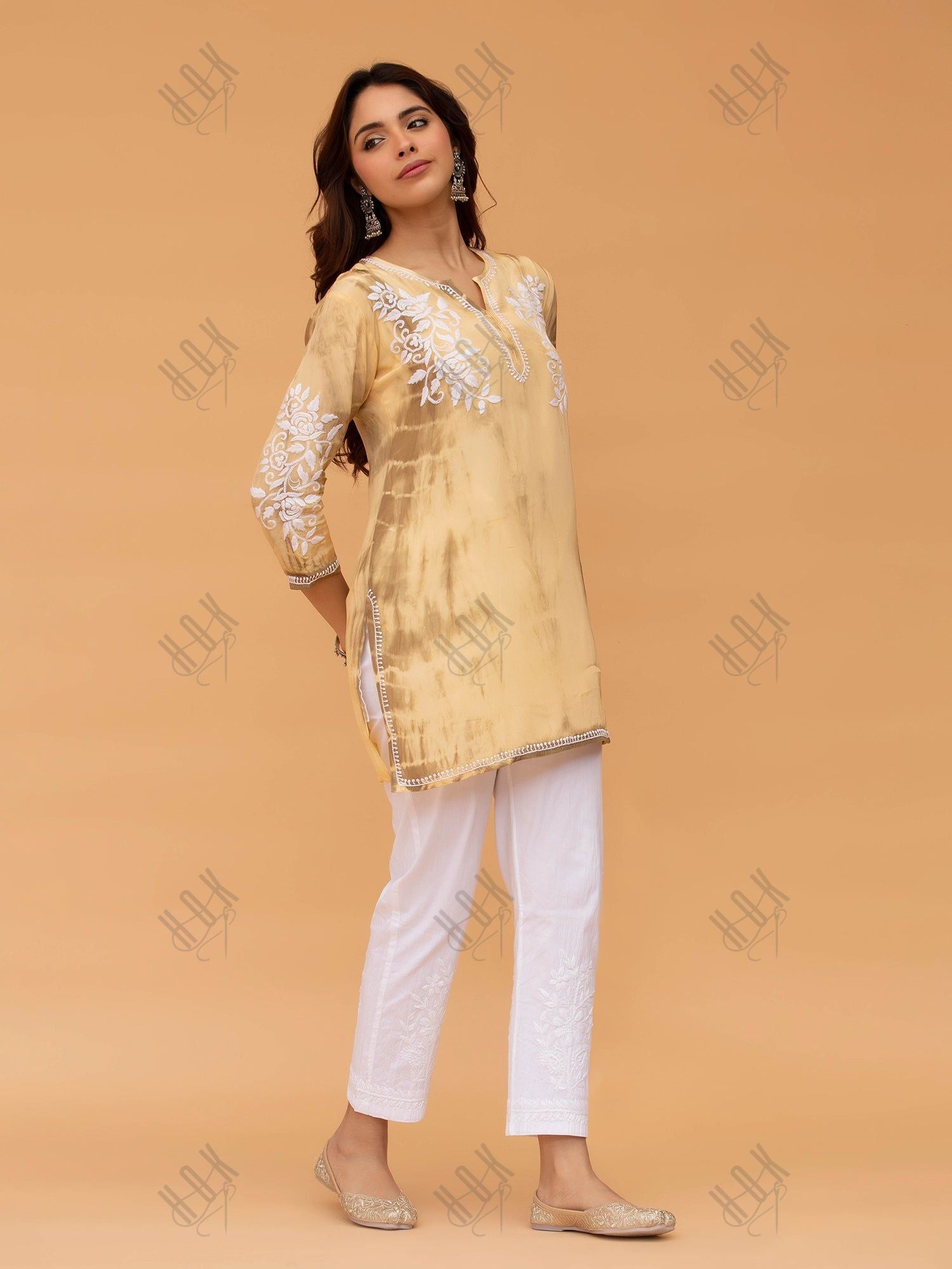 Saba Chikankari Short kurta in Crepe Silk - Beige