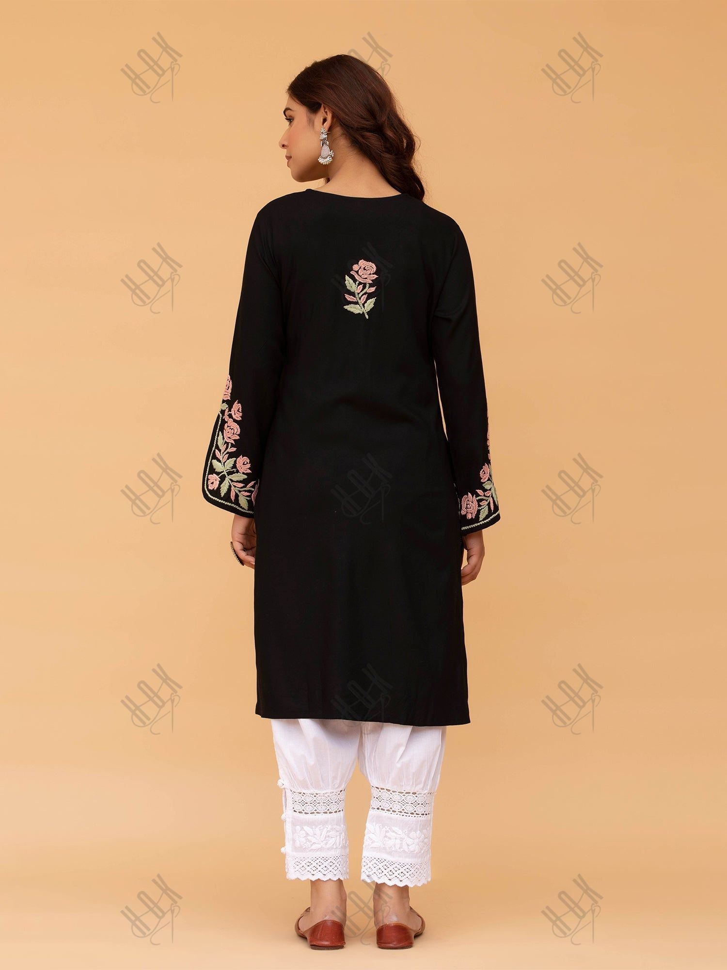 Saba Chikankari Kurta in Rayon Cotton - Black