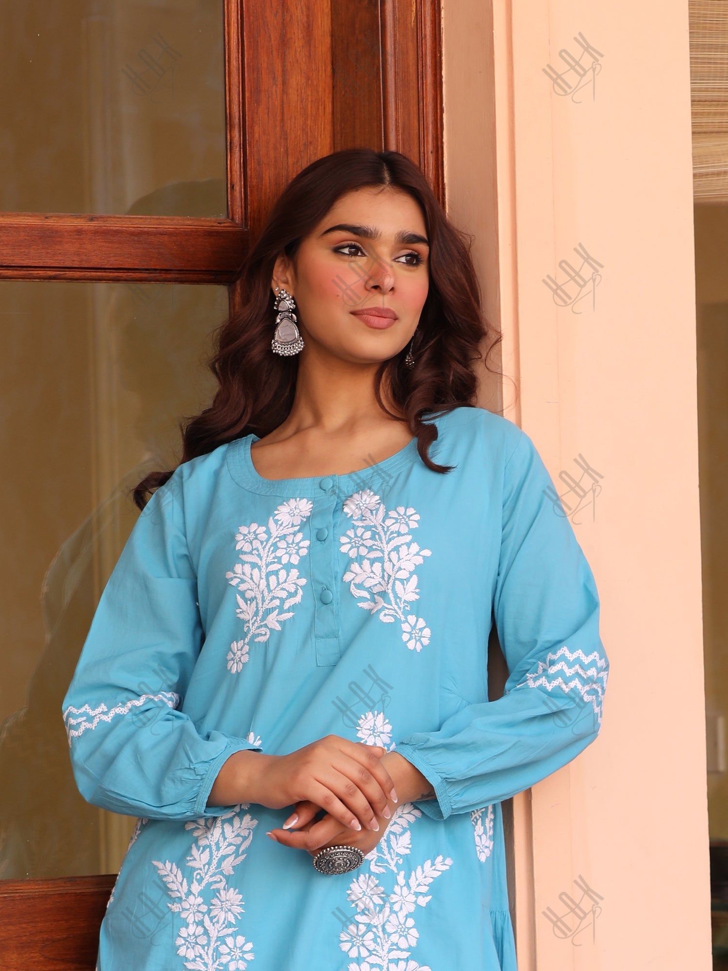 Saba Chikankari kurta in cotton - Sky Blue