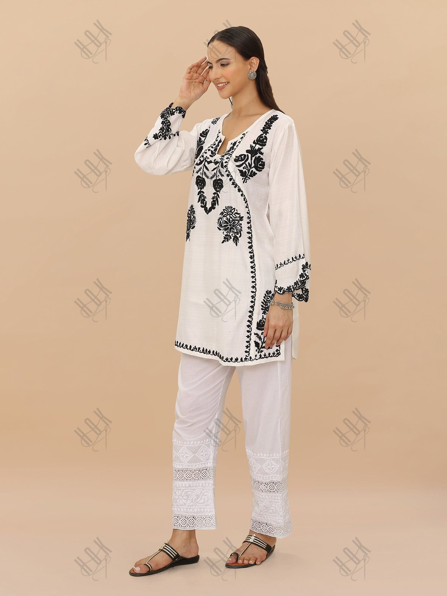 Saba Chikankari Short kurta in Modal Silk - White