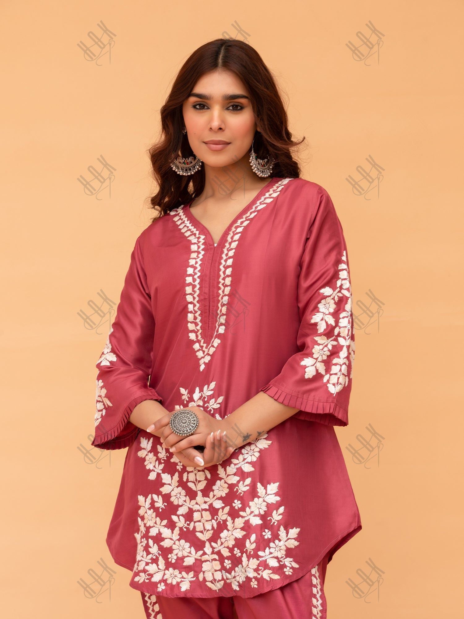 Saba Chikankari Kurta Set in Habutai Silk - Pink