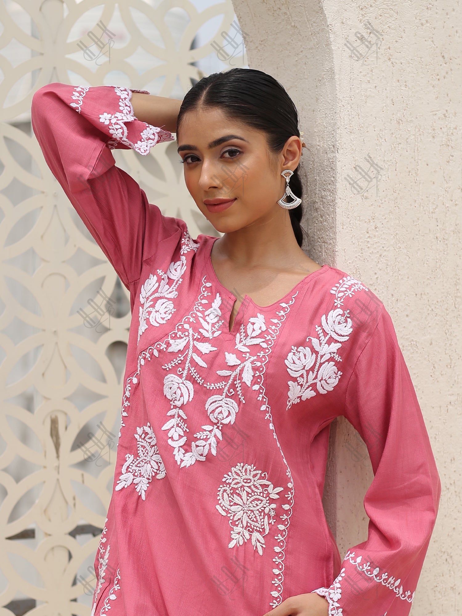 Saba Chikankari Short kurta in Modal Silk  - Pink