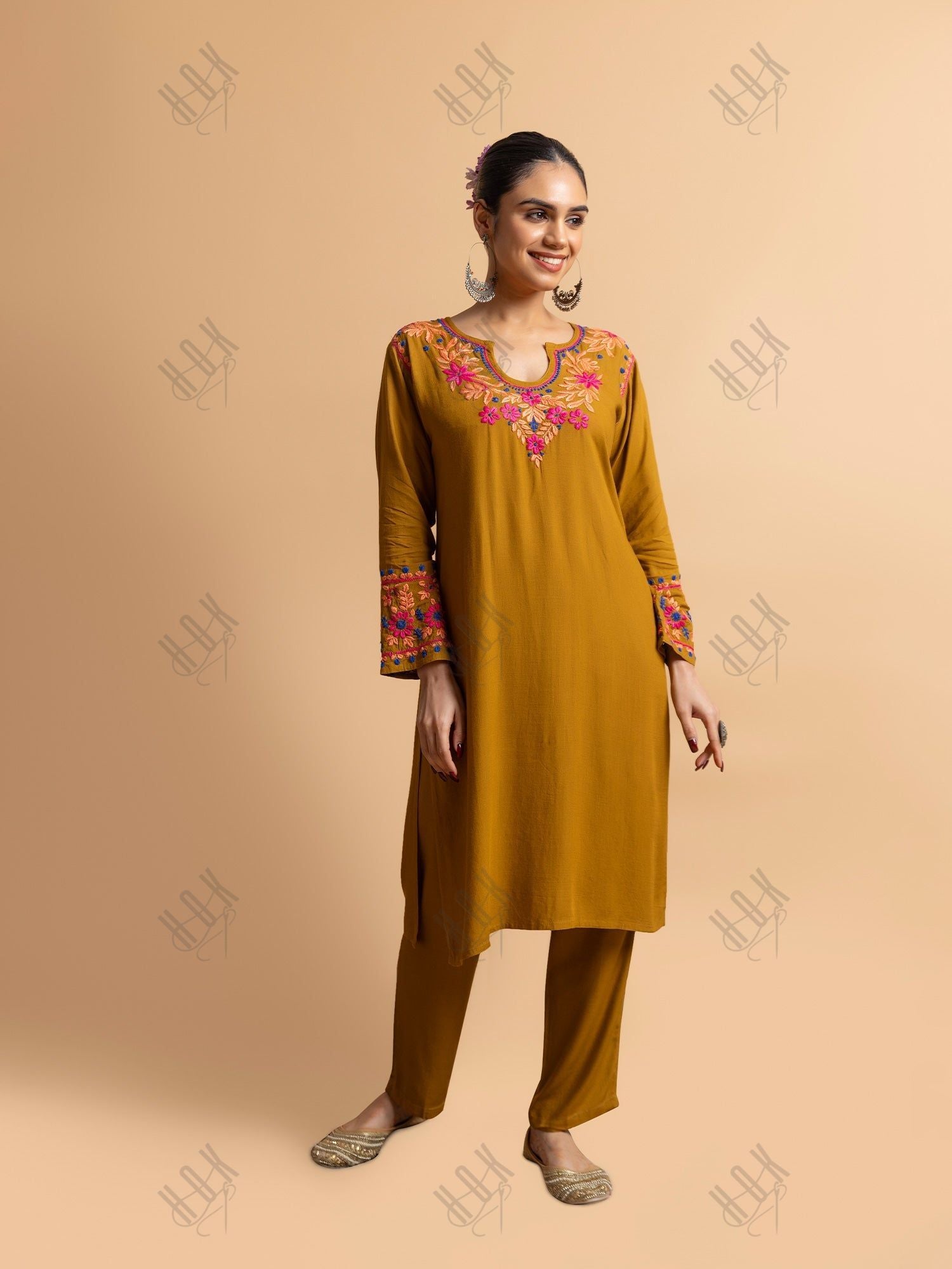 Sonakshi in Fizaa's Chikankari Cotton Silk Kurta Set for Women - Mustard