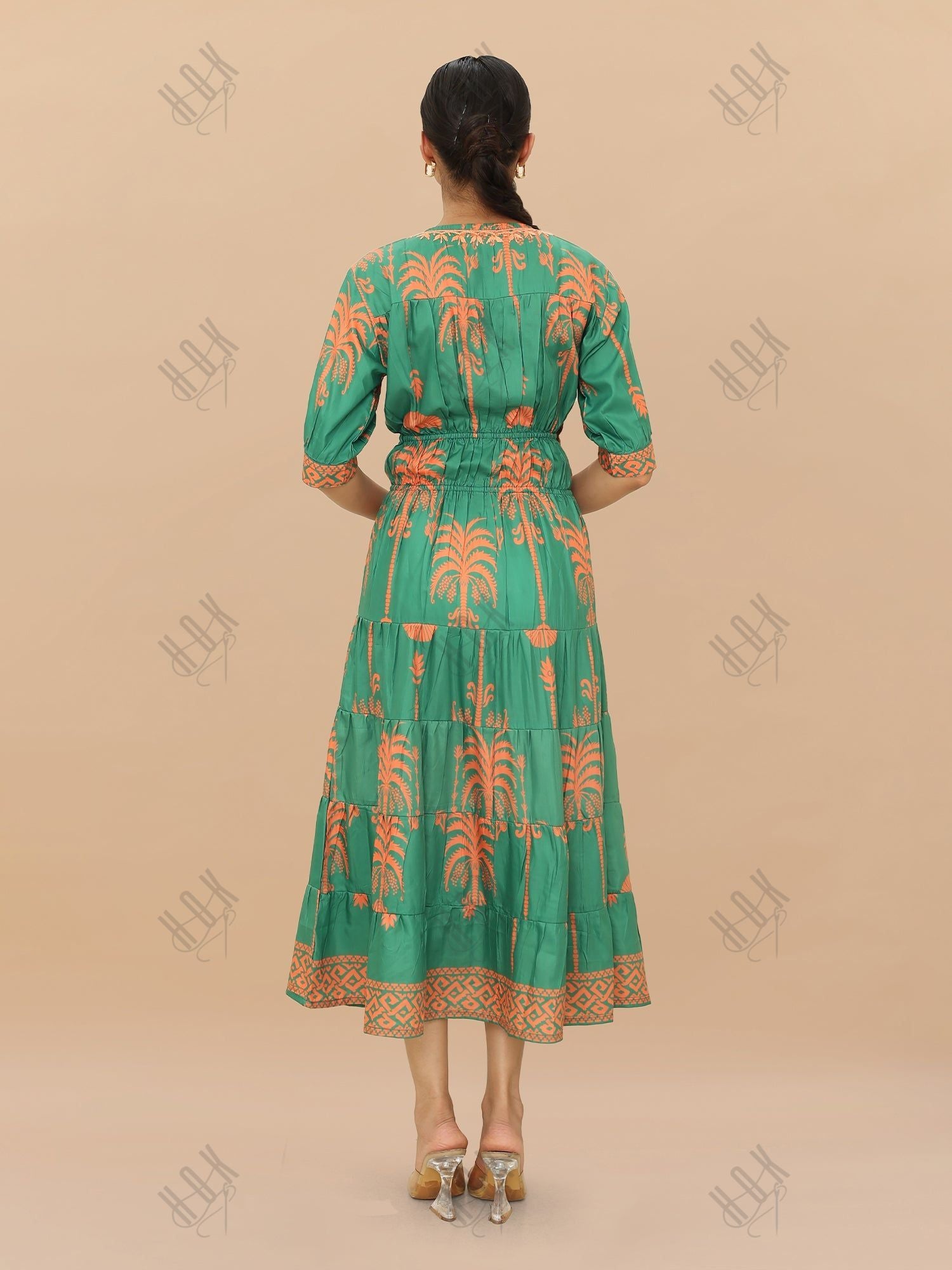 Saba Chikanakri Dress in Printed Muslin  - Green