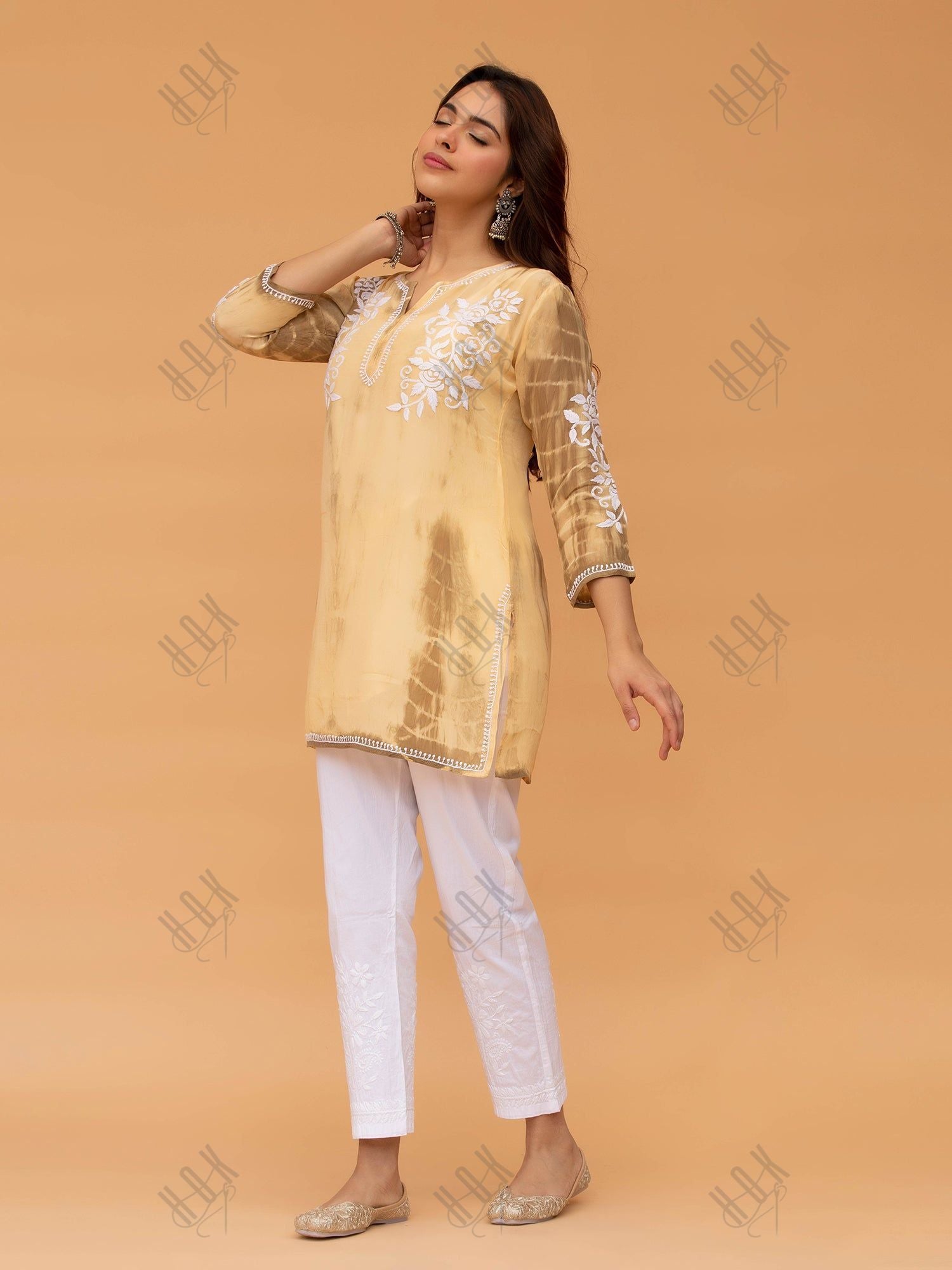 Saba Chikankari Short kurta in Crepe Silk - Beige