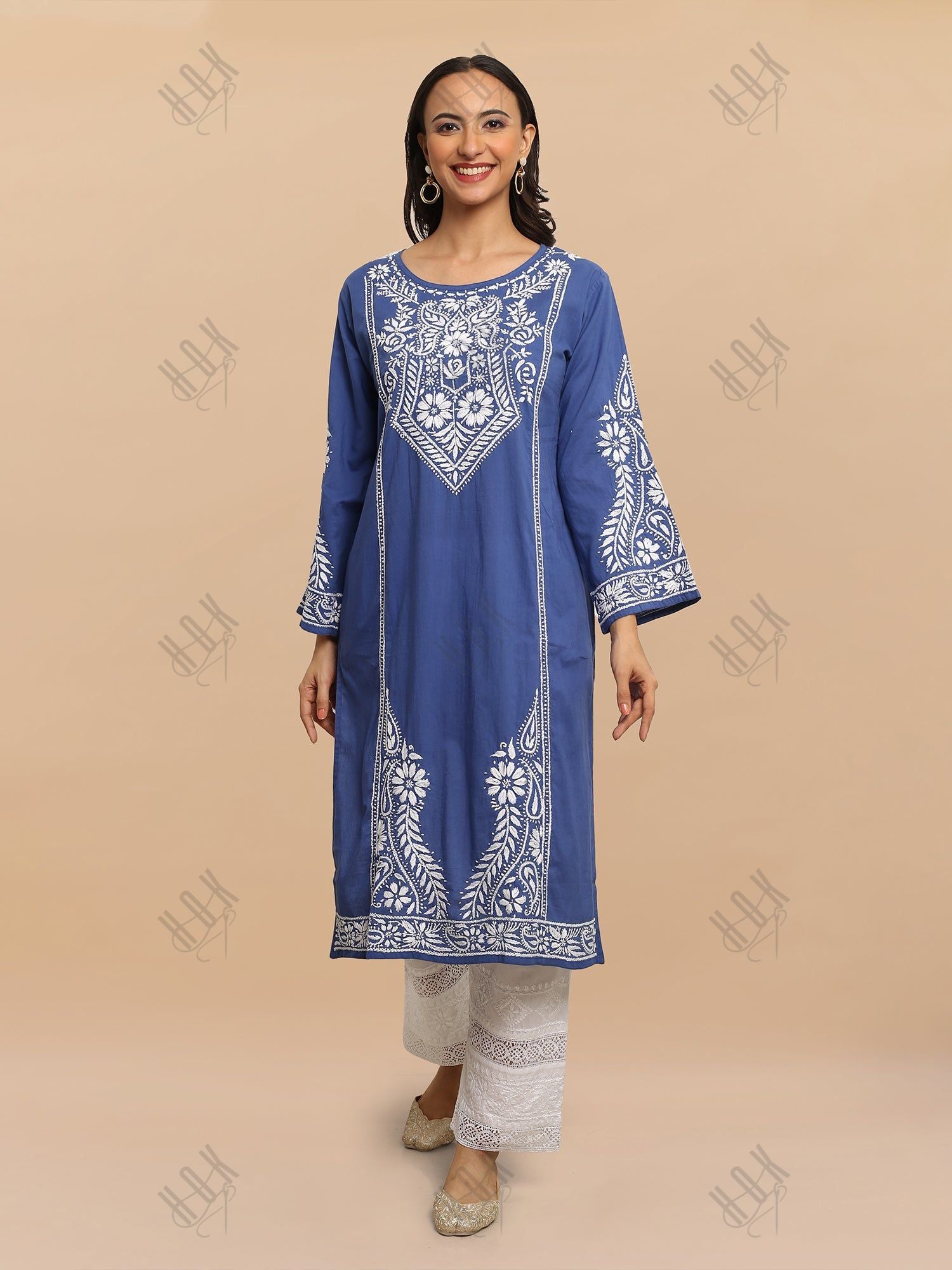 Saba Chikankari Kurti in Cambric Cotton - Blue