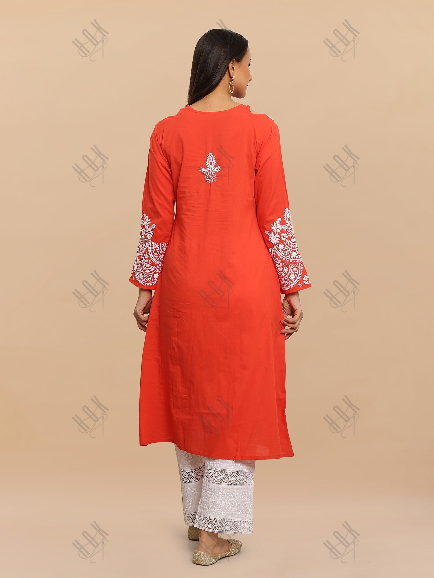 Saba Chikankari Long kurta in cotton - Red