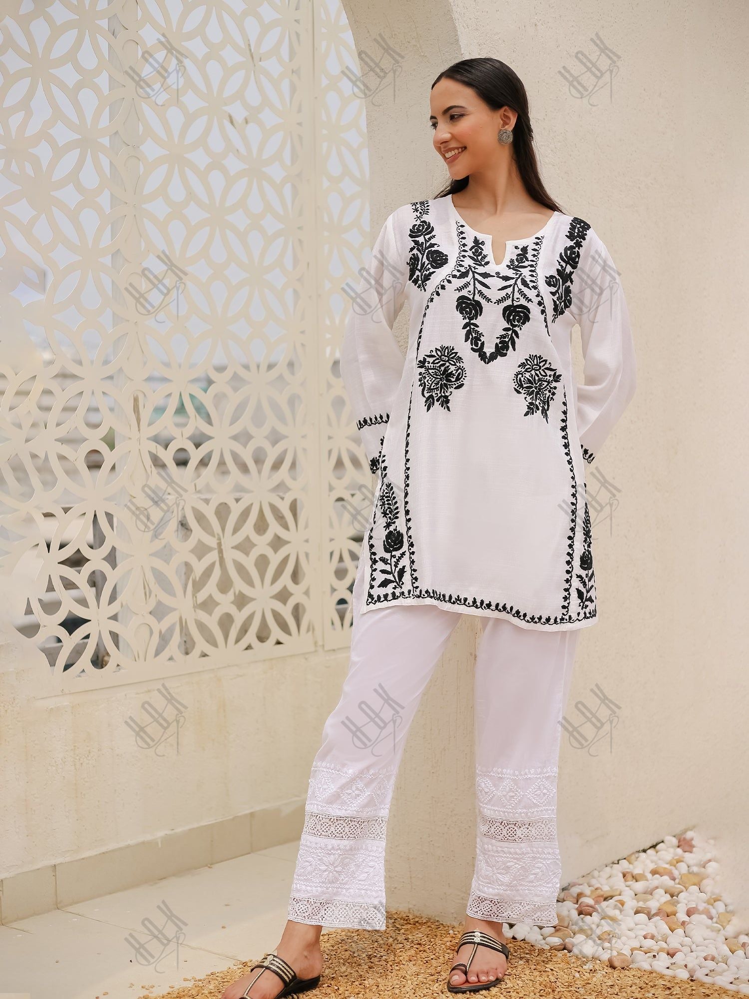 Saba Chikankari Short kurta in Modal Silk - White