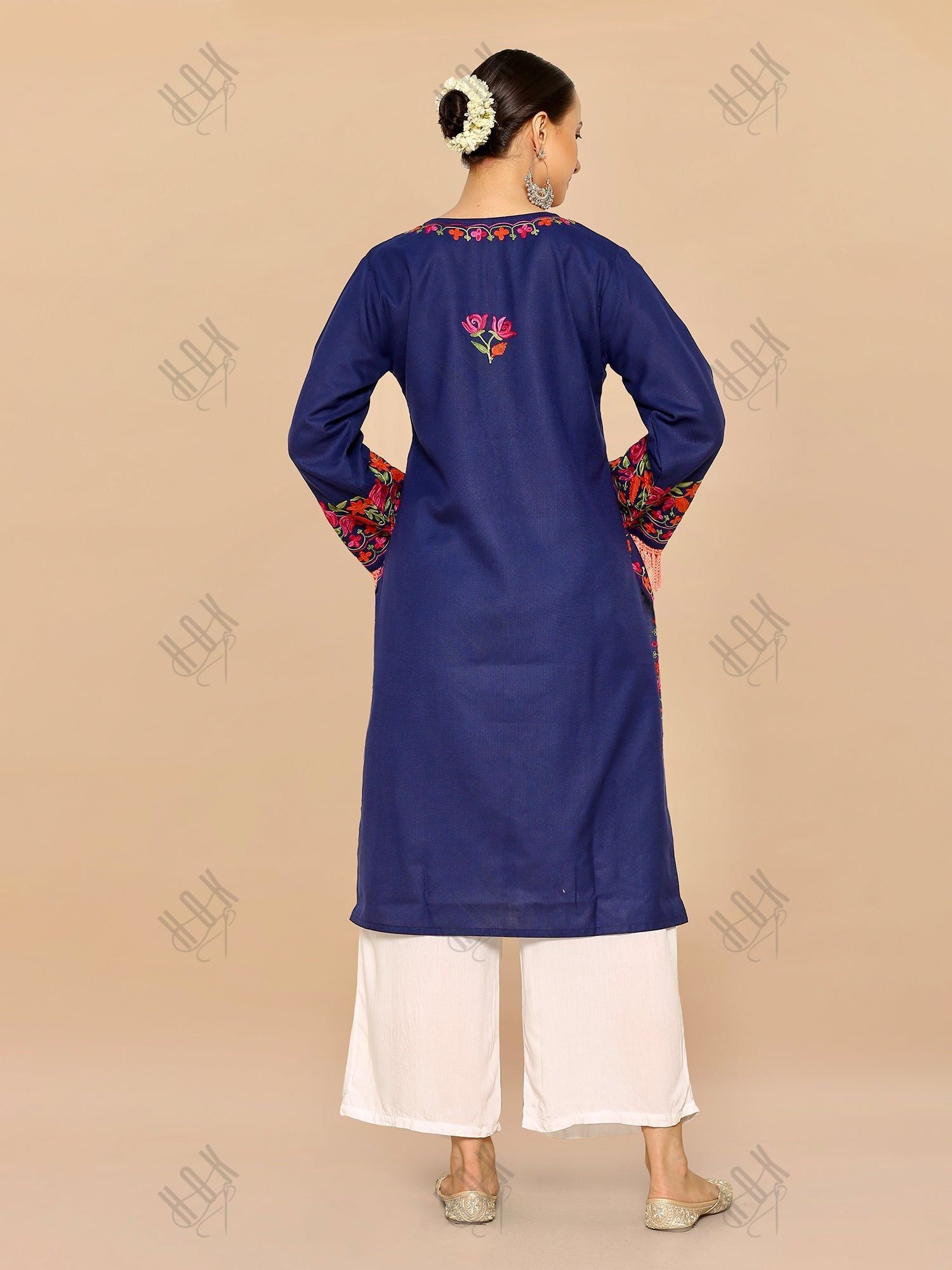 Falak Kashmiri Long Kurta- Navy Blue