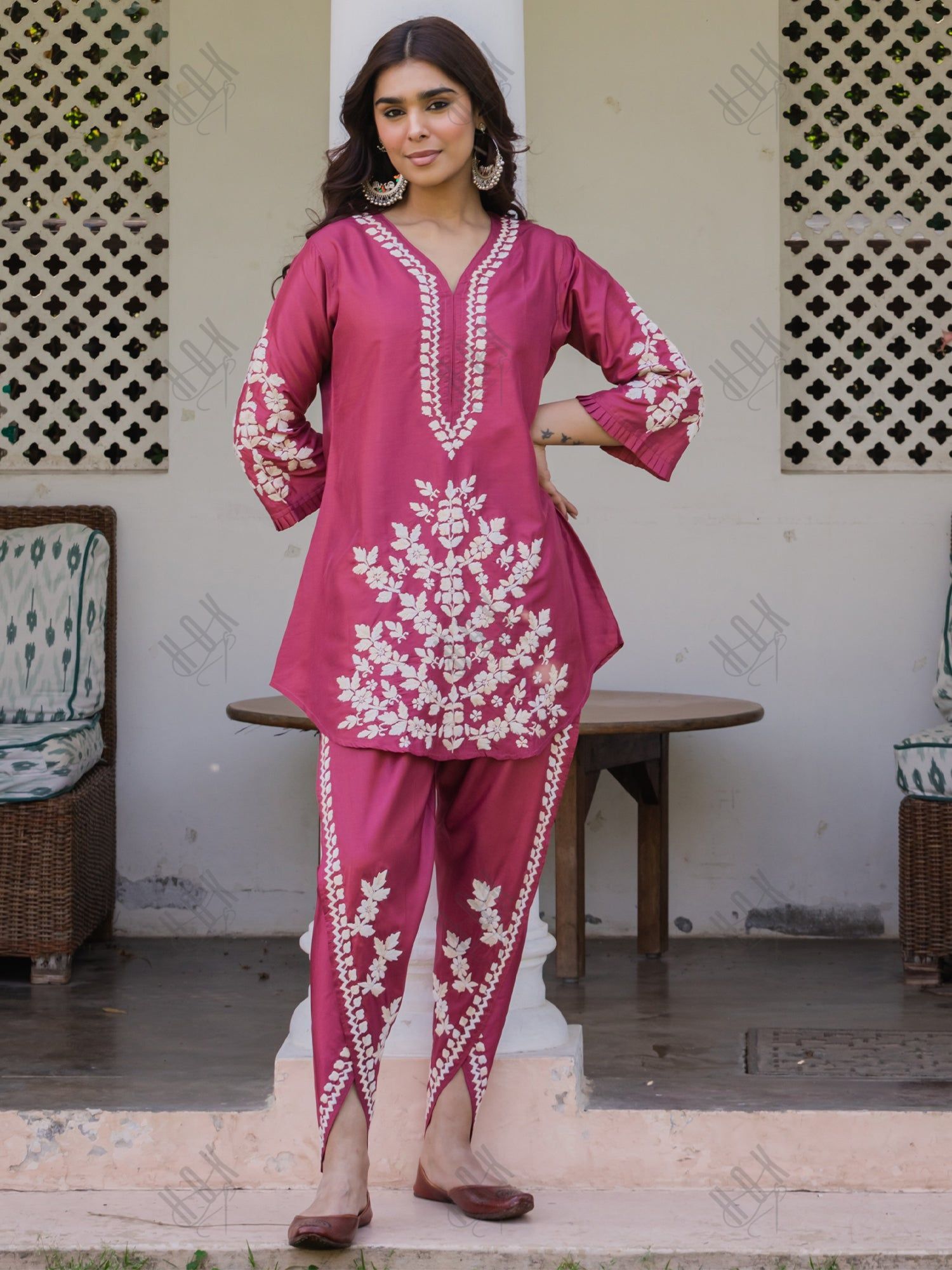 Saba Chikankari Kurta Set in Habutai Silk - Pink