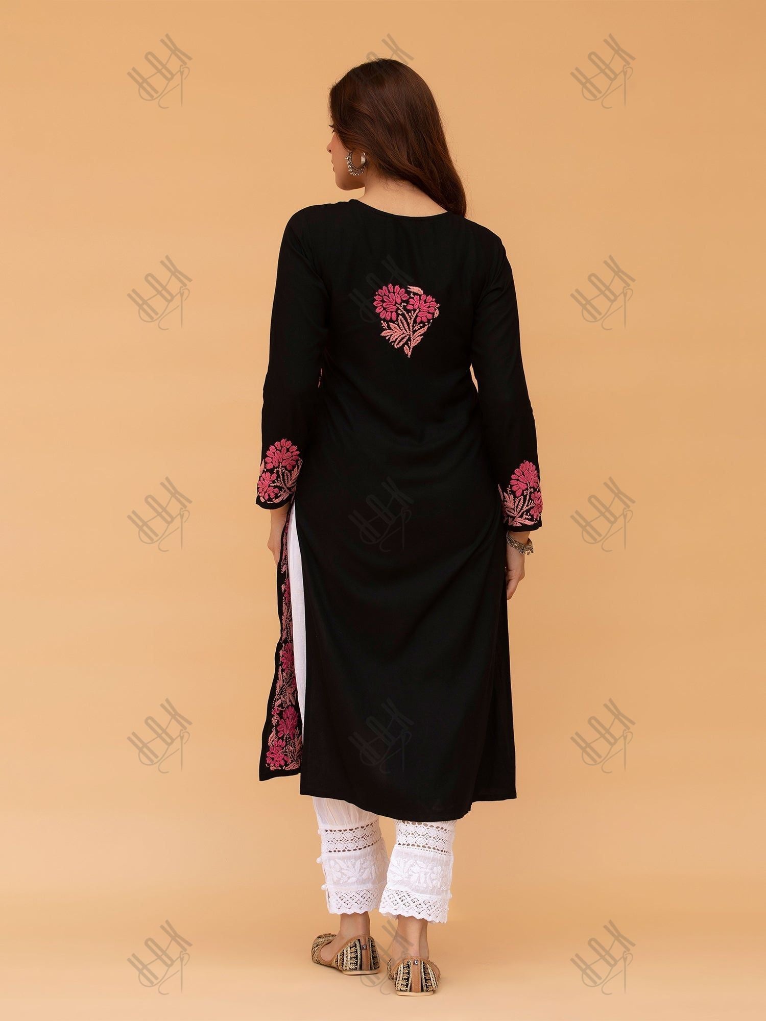 Saba Chikankari Kurta in Rayon Cotton - Black