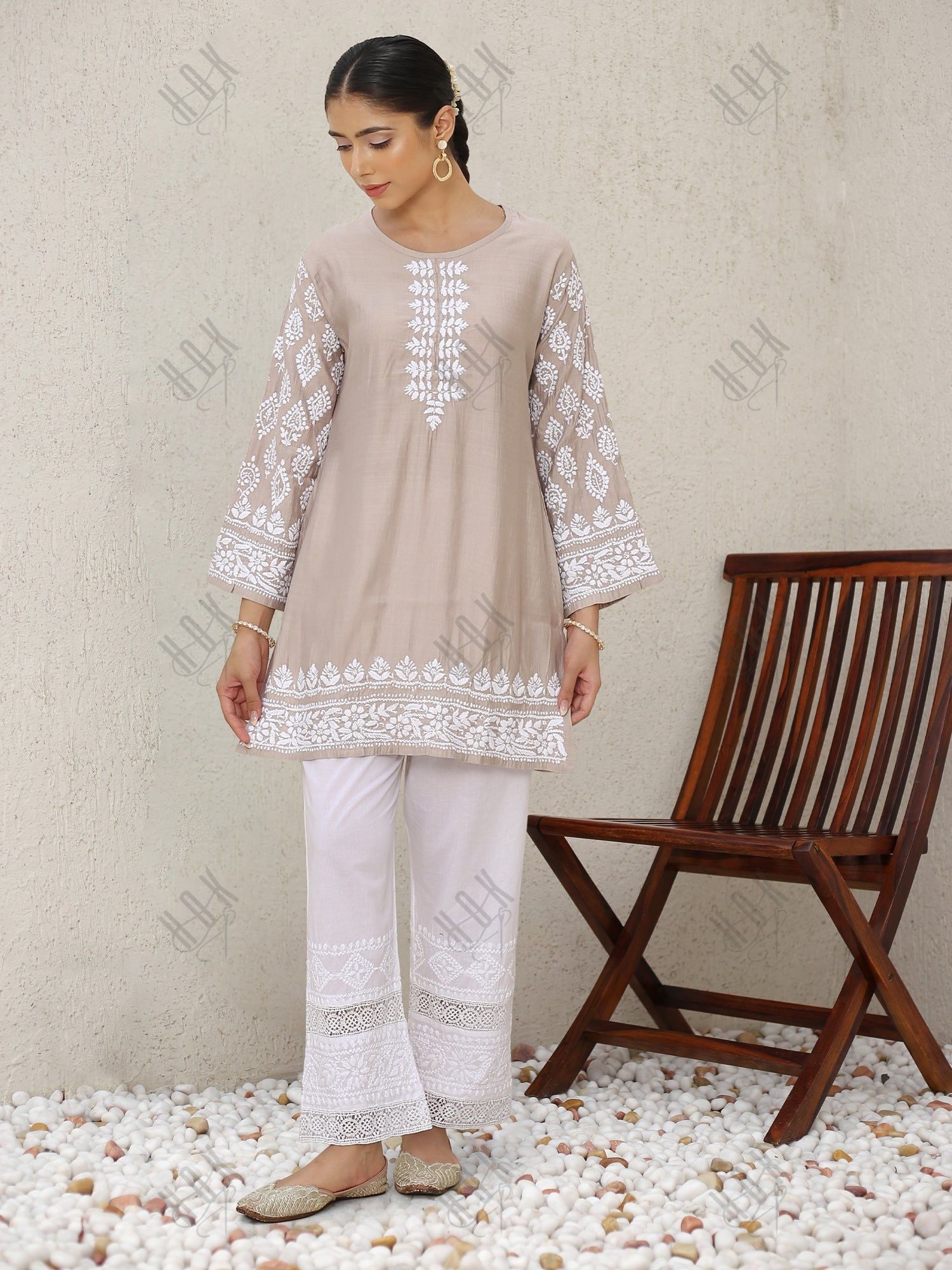 Saba Chikankari Short kurta in Modal Silk  - Beige