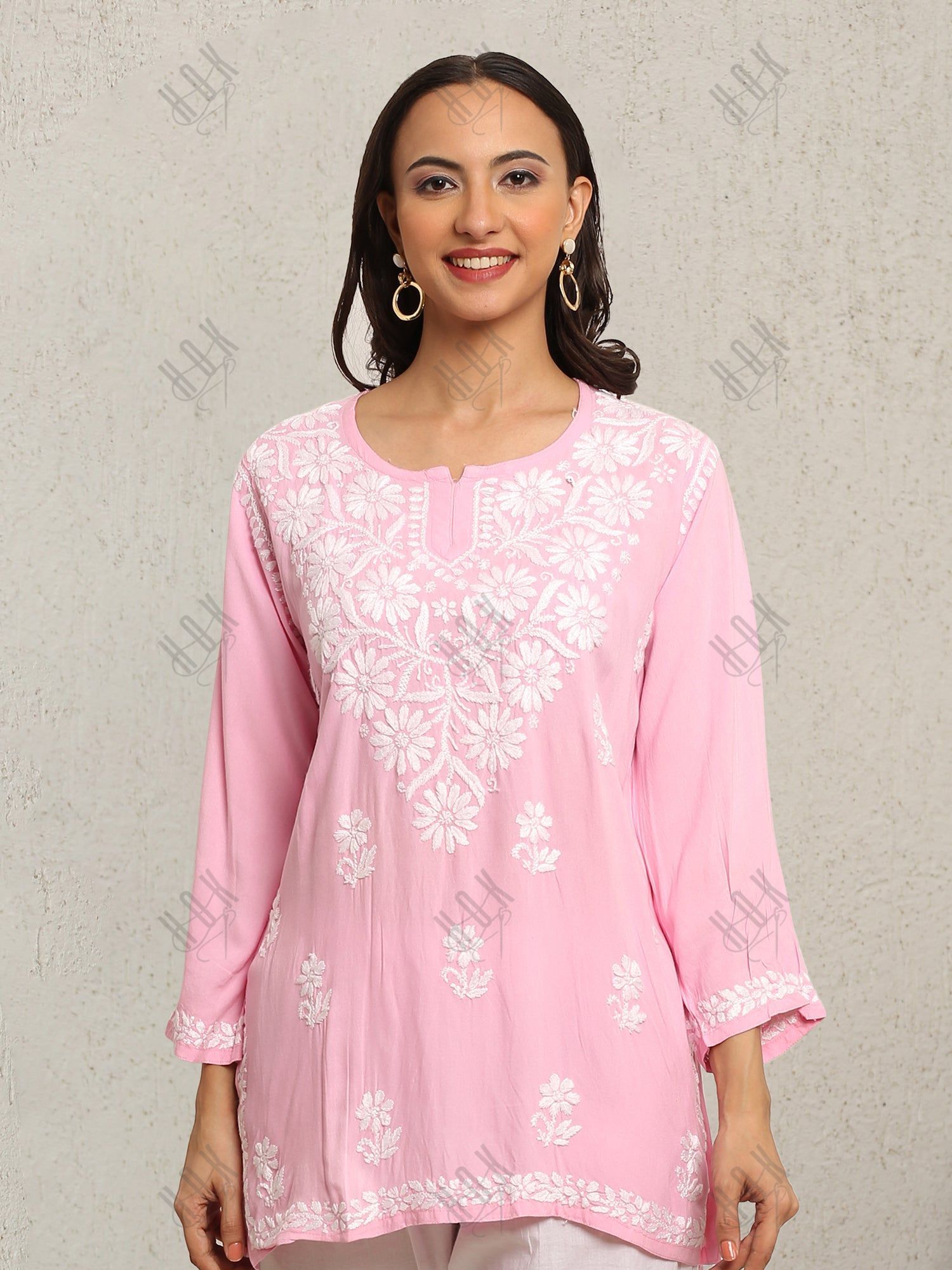 Saba Chikankari Short Kurta in Rayon cotton - Pink