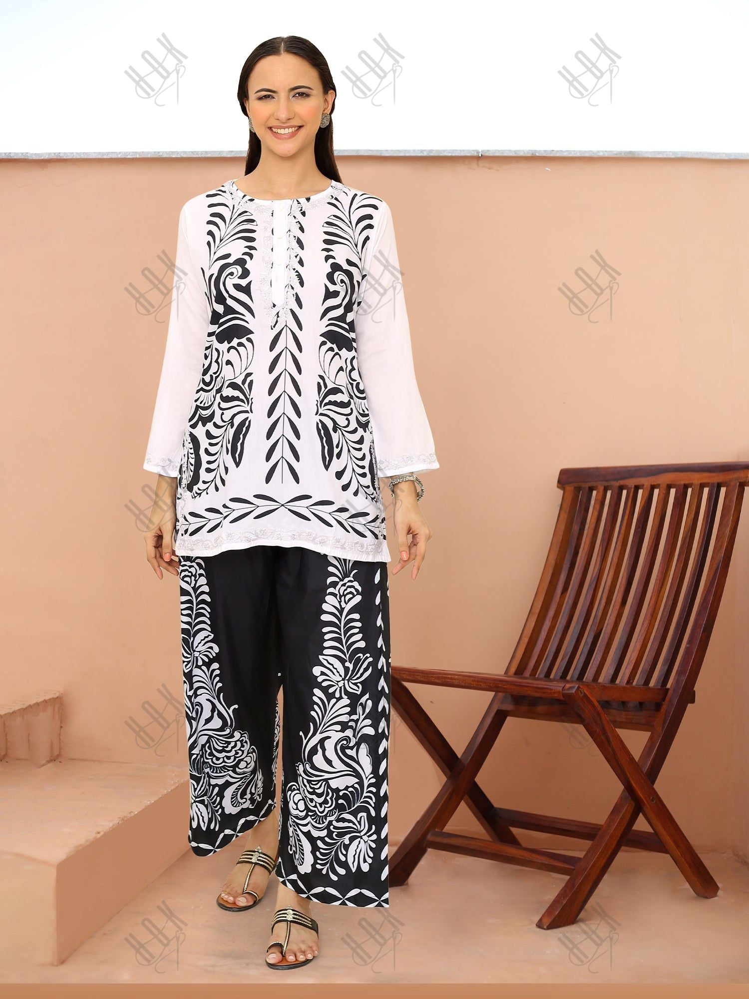 Saba Chikankari Cord Set in Poly Muslin Set - Black