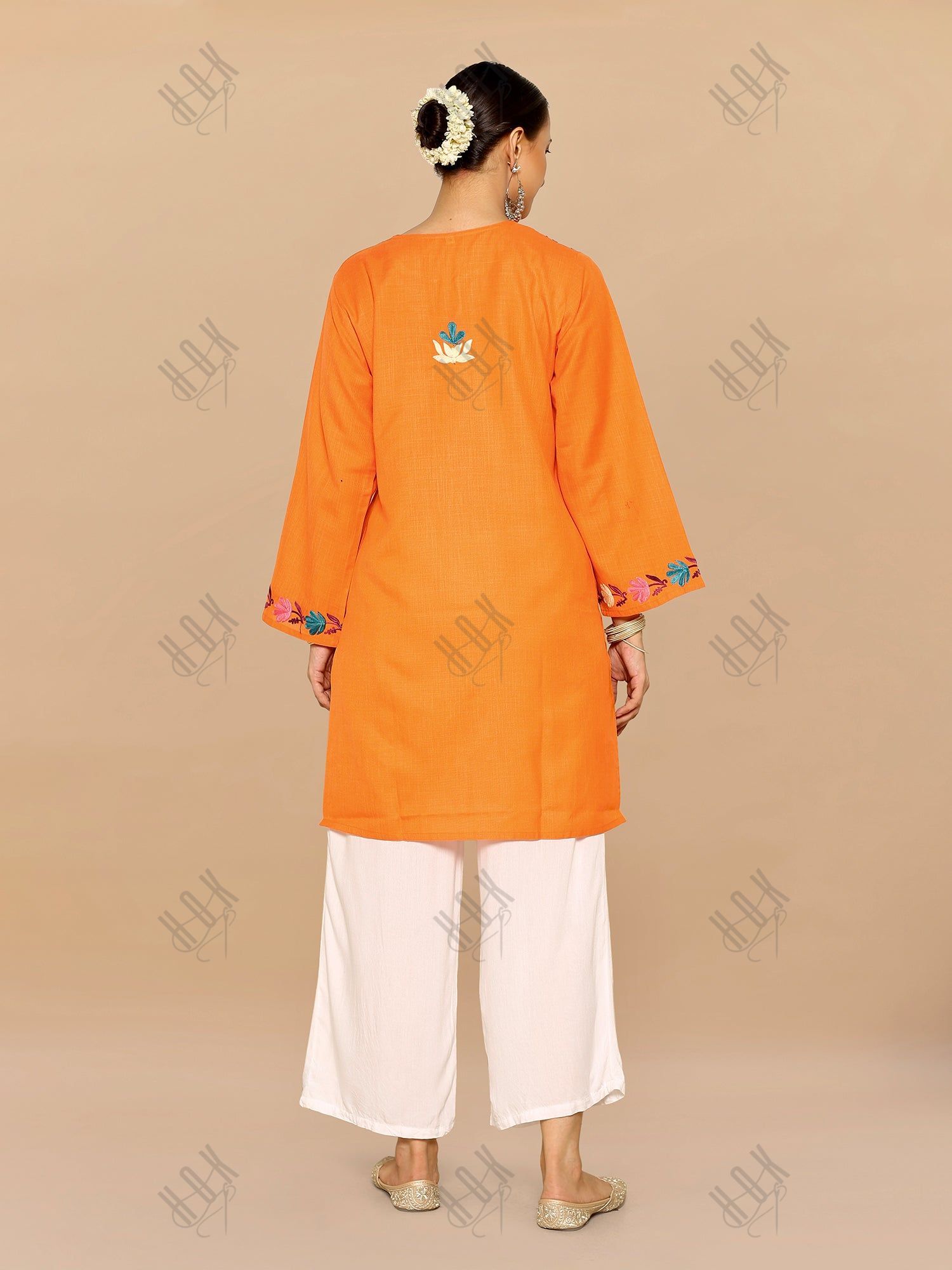 Rishita in Falak Kashmiri Long Kurta - Orange