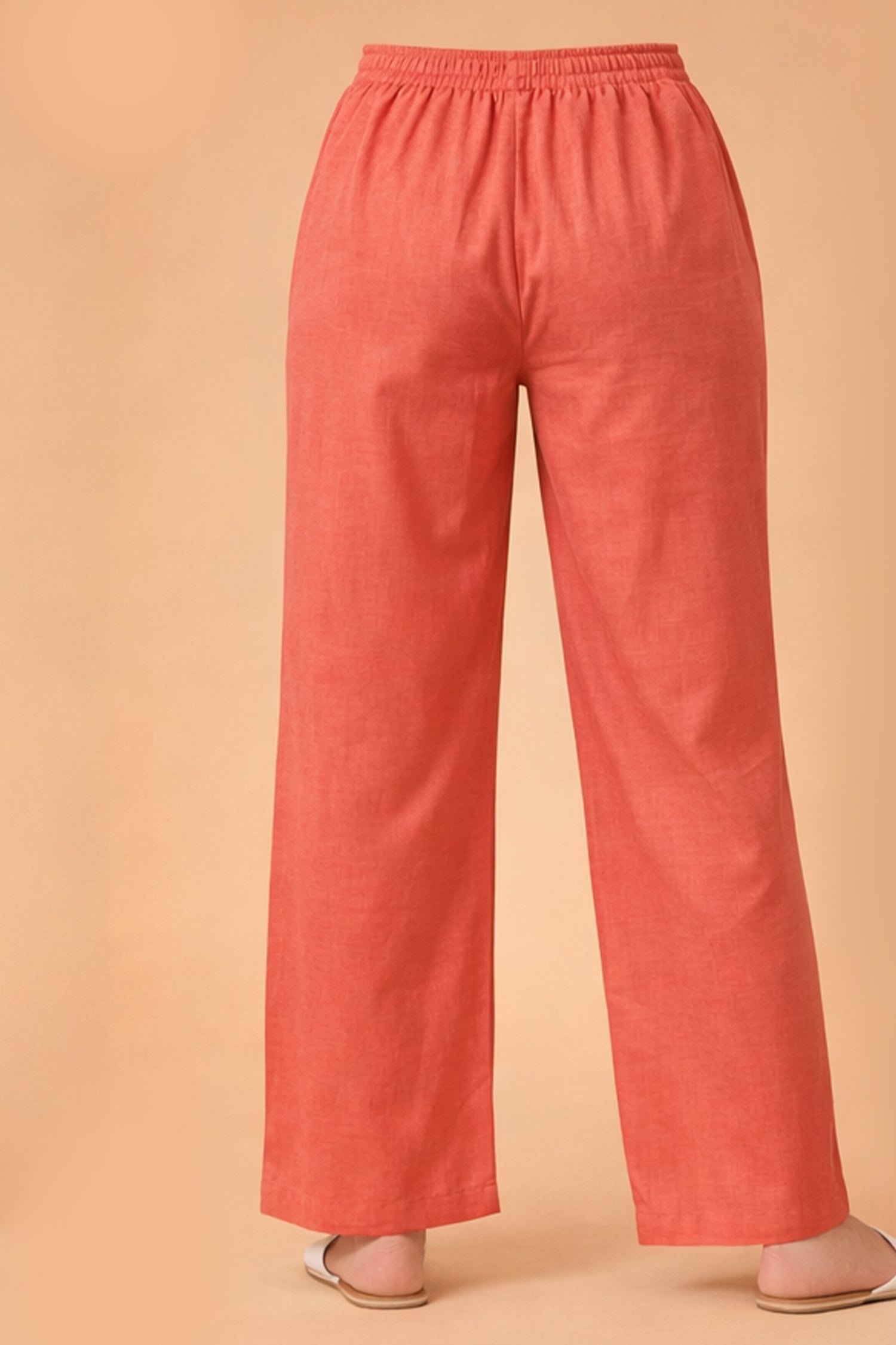 Cotton Bell-Bottom Pants - Peach