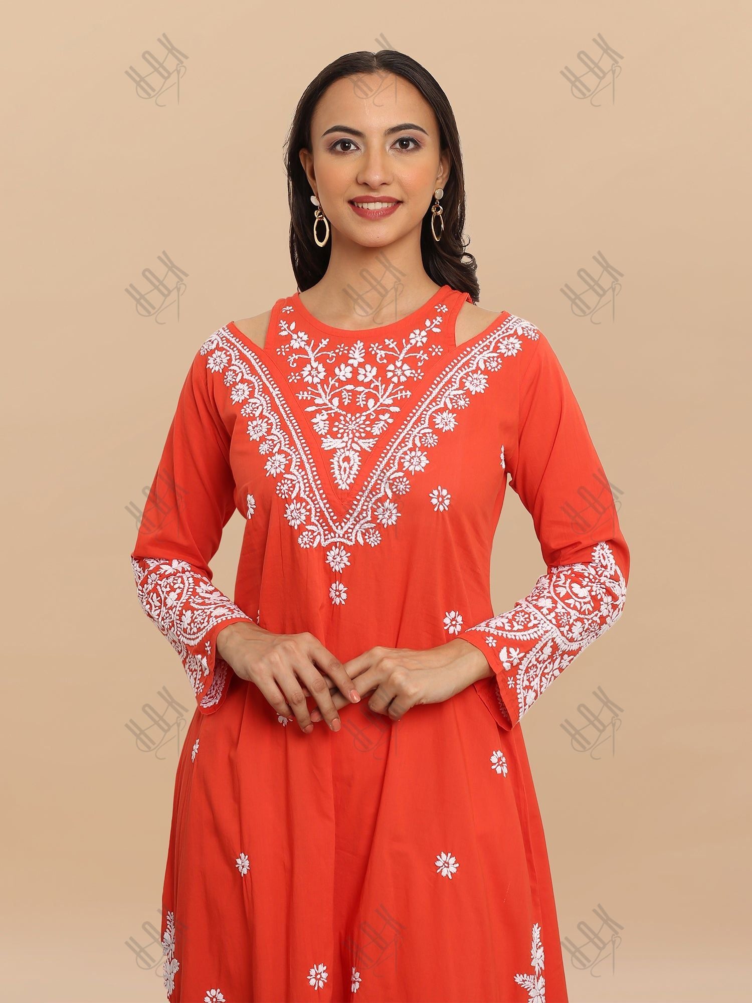 Saba Chikankari Long kurta in cotton - Red