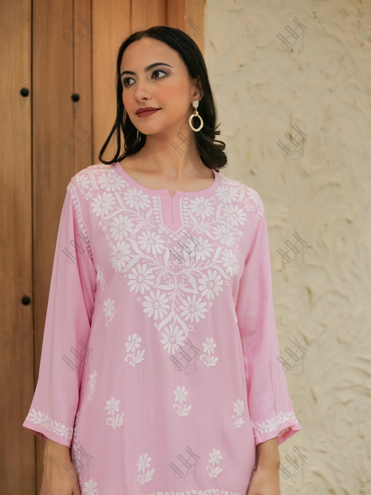 Saba Chikankari Short Kurta in Rayon cotton - Pink