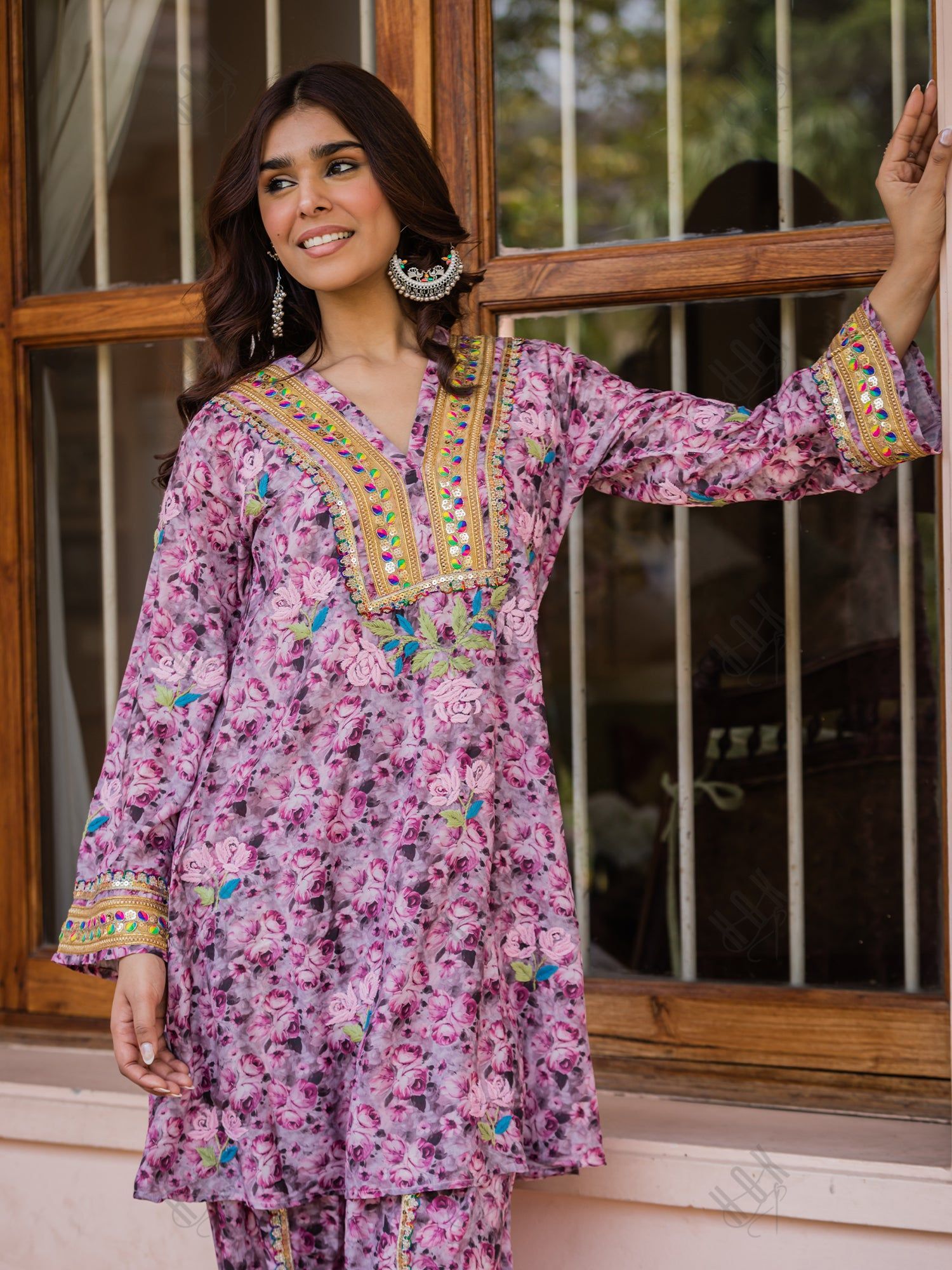 Saba Chikankari Kurta Set in Muslin Silk - Pink