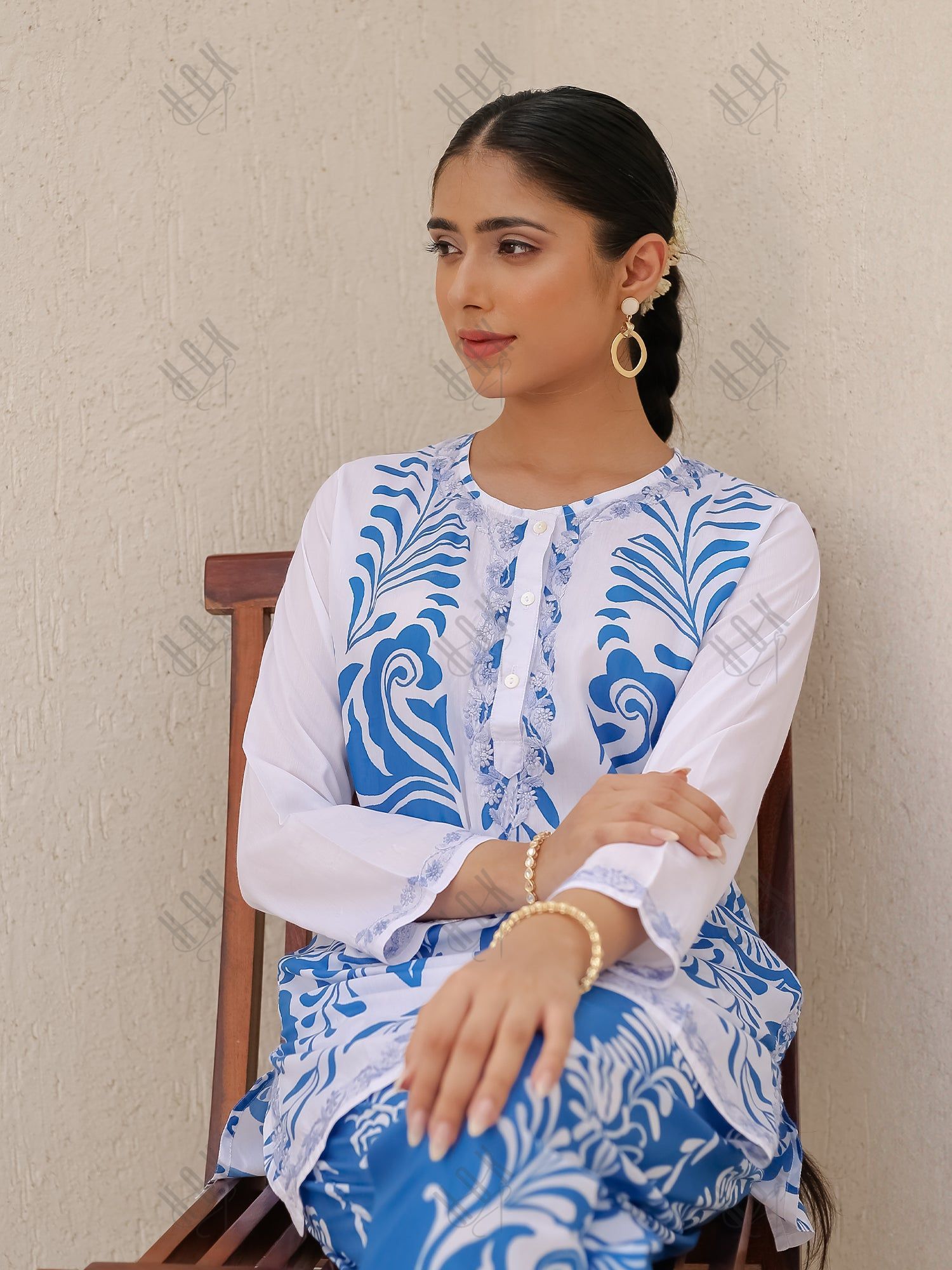 Saba Chikankari Cord Set in Muslin Set - Blue