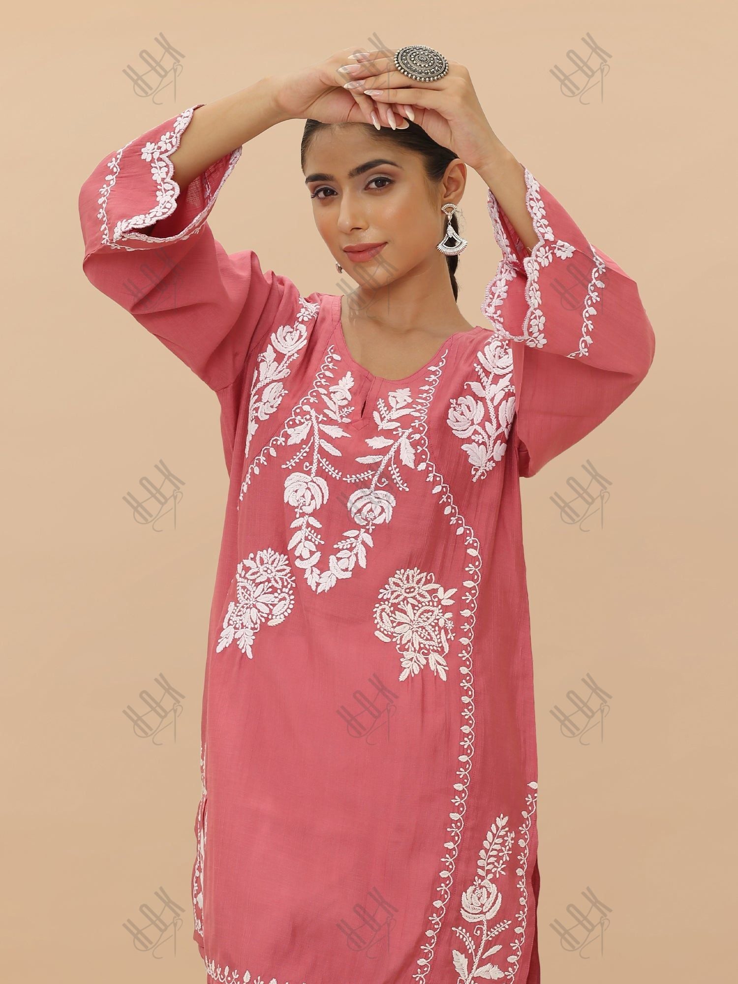 Saba Chikankari Short kurta in Modal Silk  - Pink