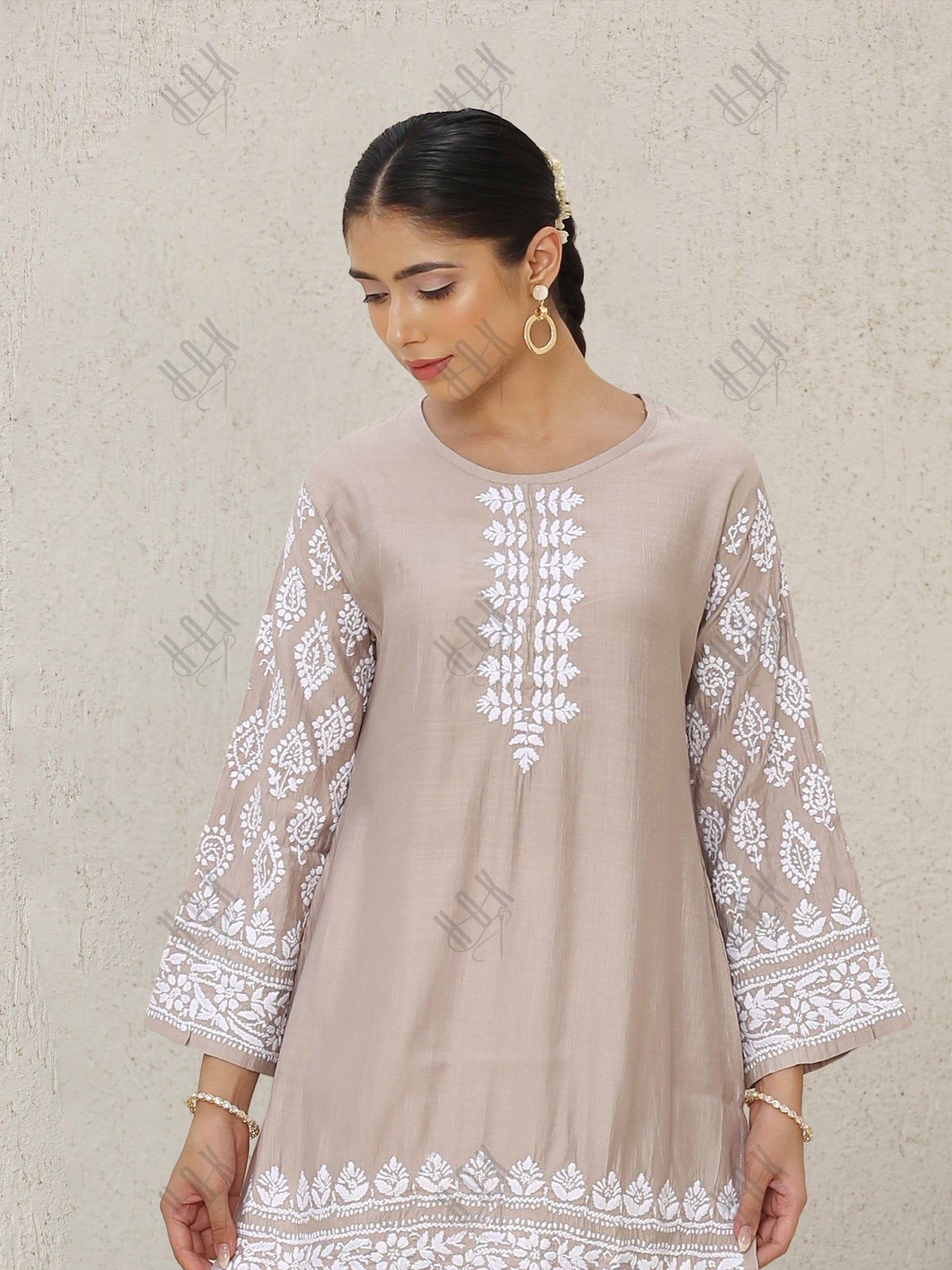 Saba Chikankari Short kurta in Modal Silk  - Beige