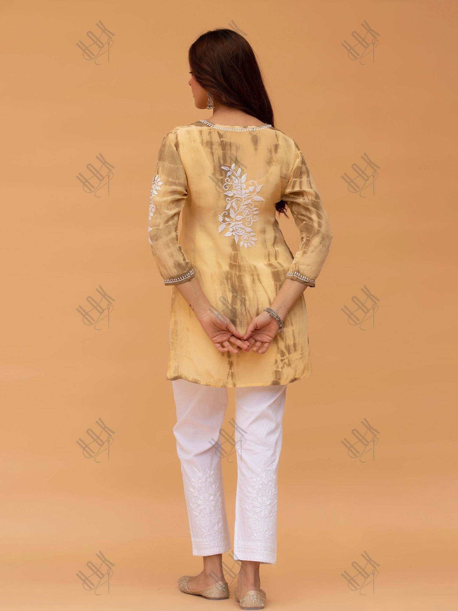 Saba Chikankari Short kurta in Crepe Silk - Beige