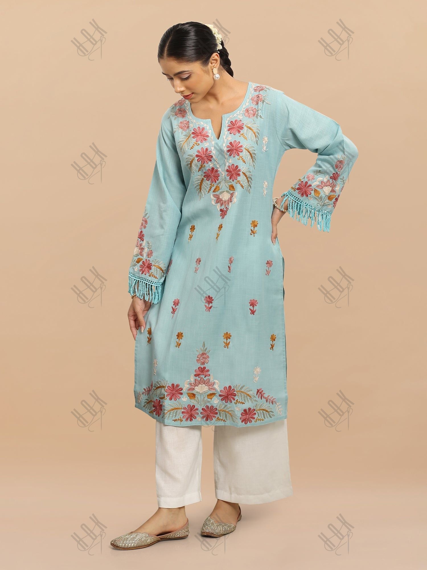 Falak Kashmiri Long Kurta - Blue