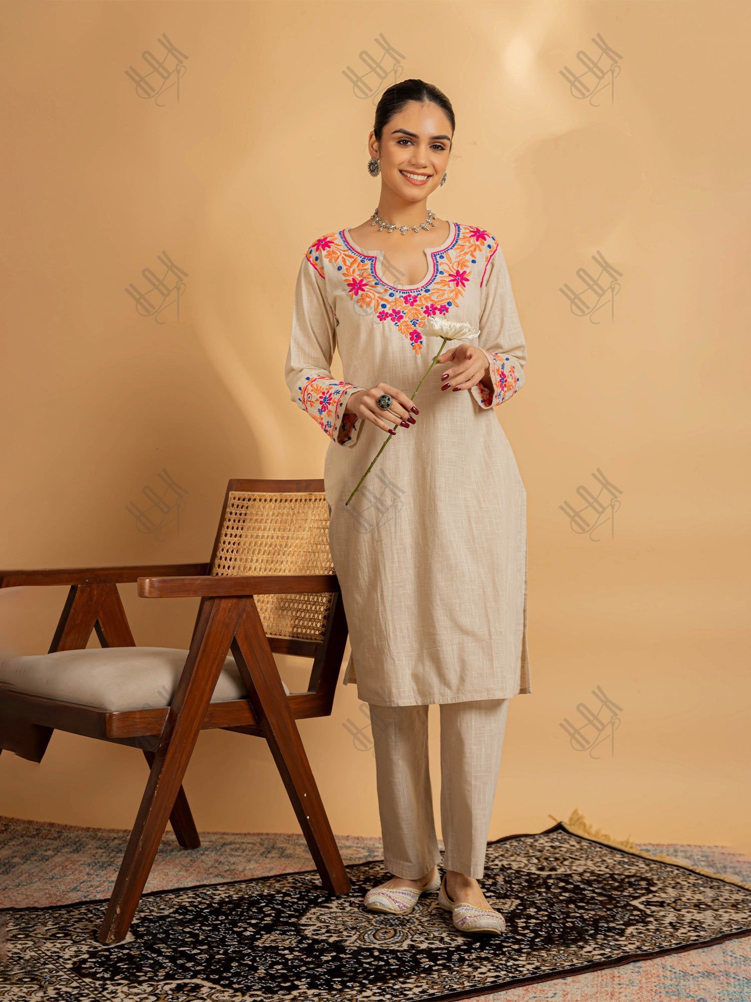 Saba Chikankari in Cotton Kurta Set for Women - Beige