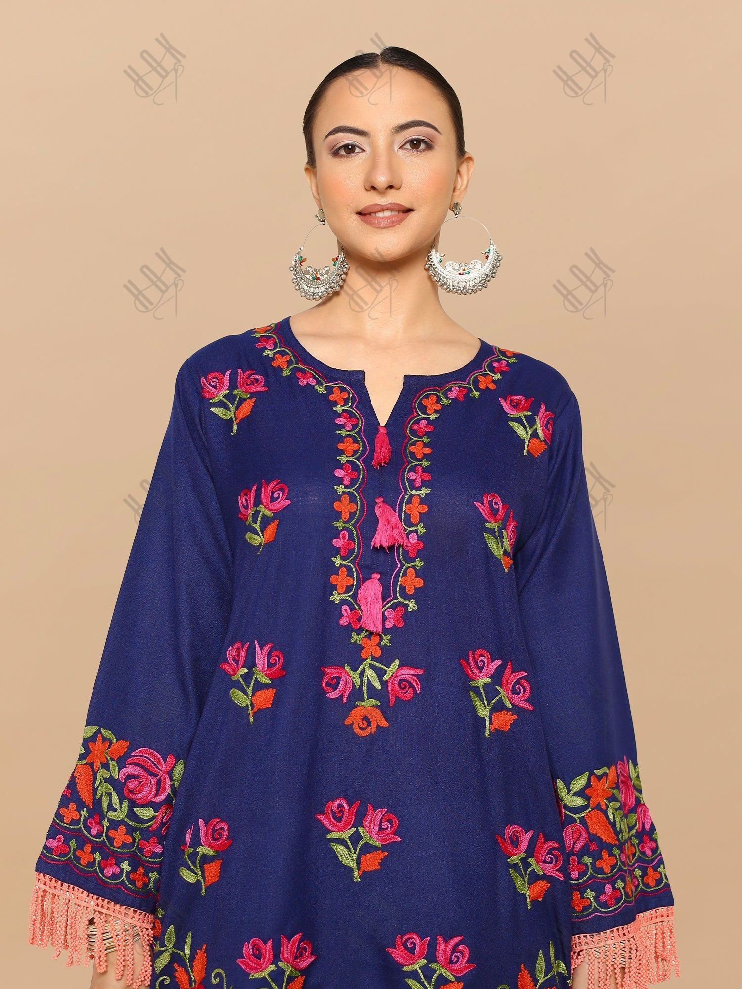 Falak Kashmiri Long Kurta- Navy Blue