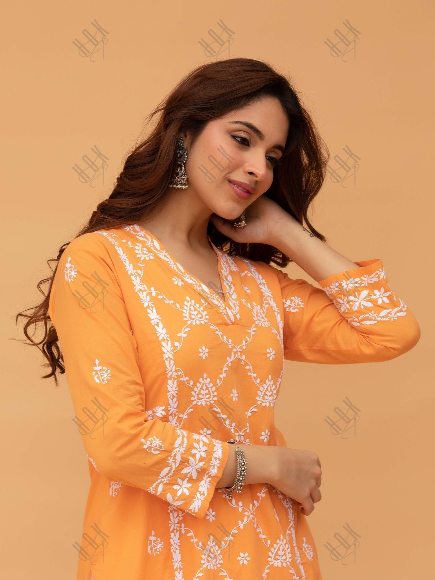 Saba Chikankari kurta in cotton - Orange