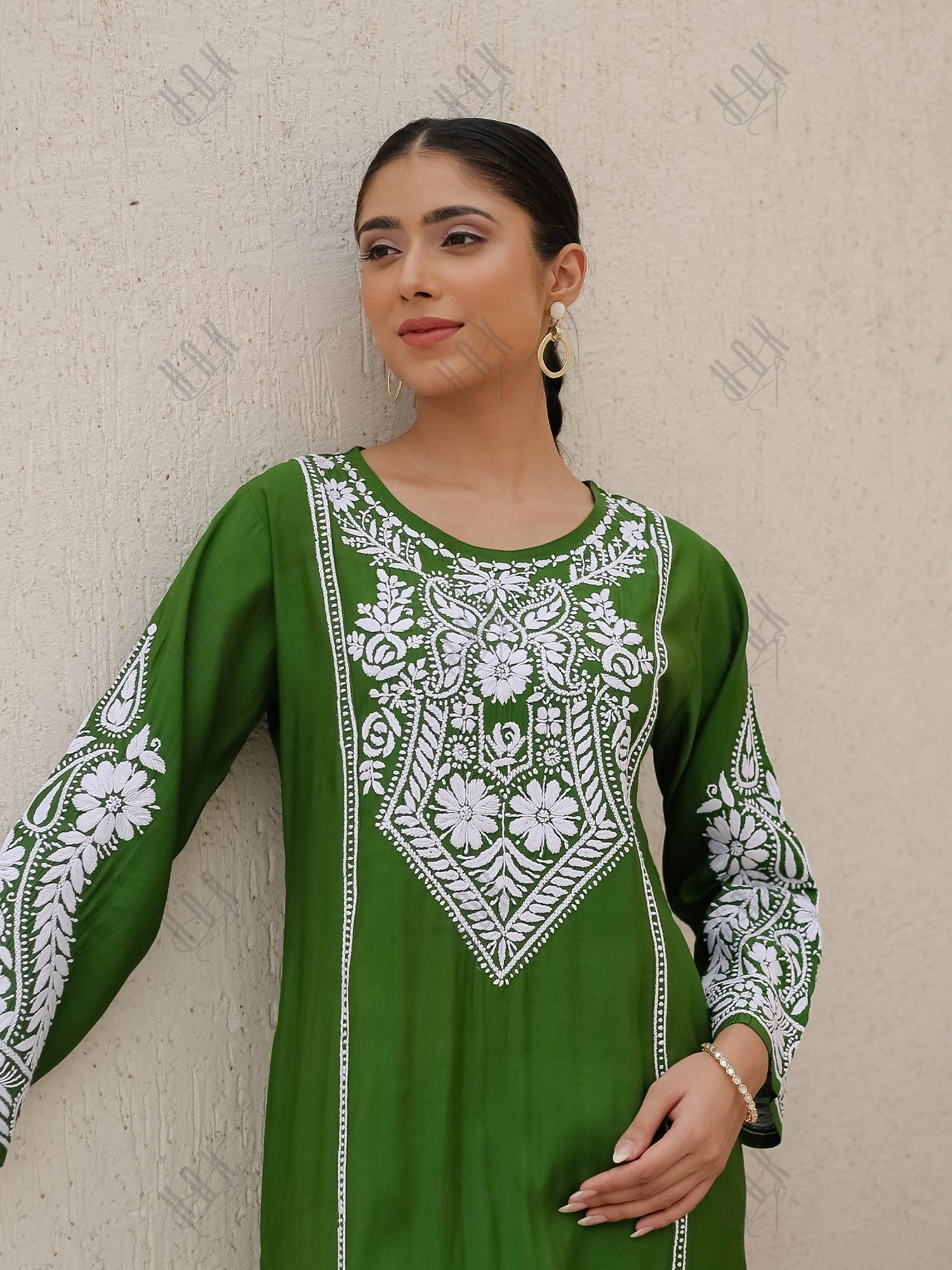 Saba Chikankari Kurti in Modal Silk - Green