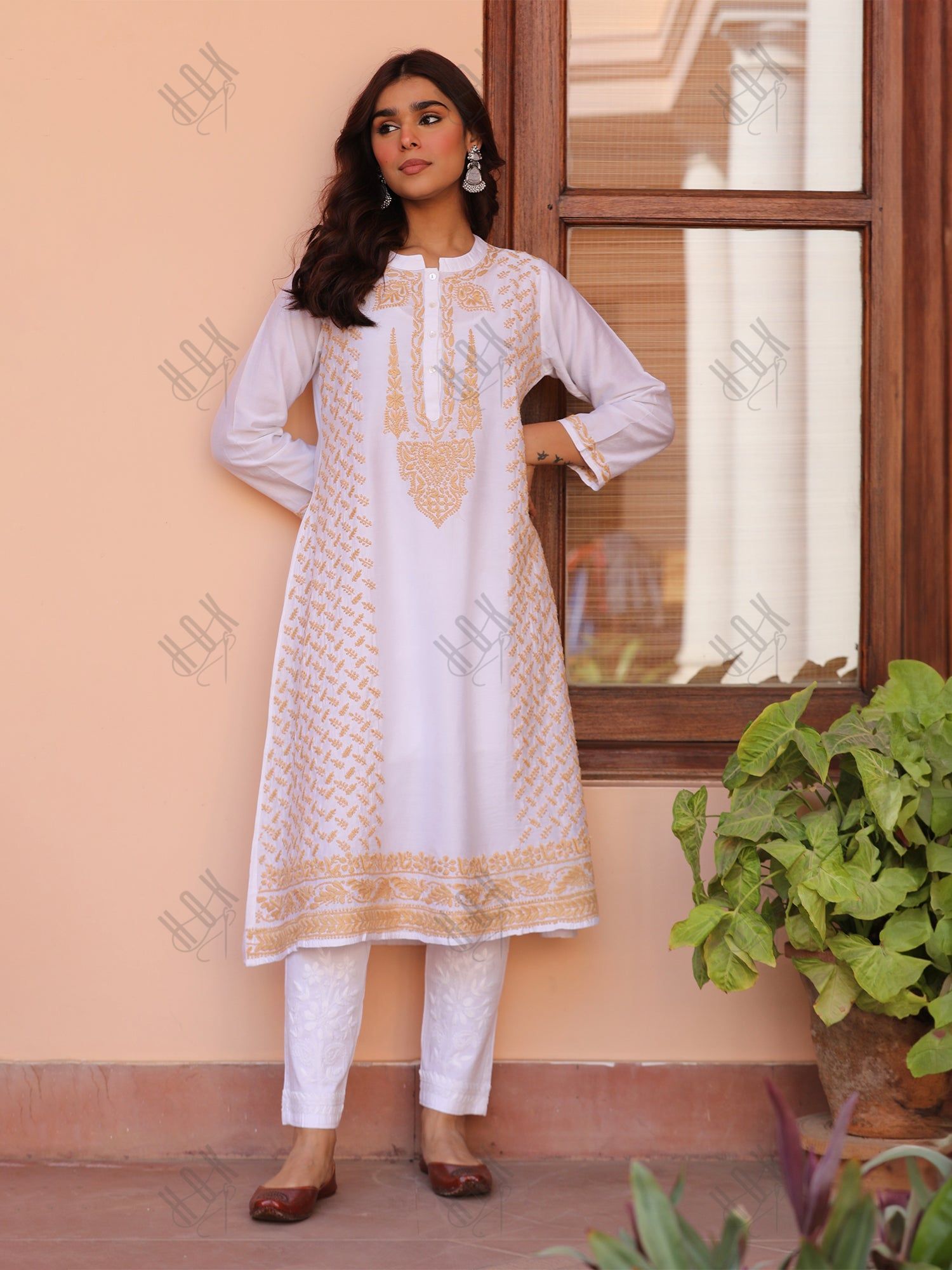 Saba Chikankari Kurta in Chanderi Silk with Beige