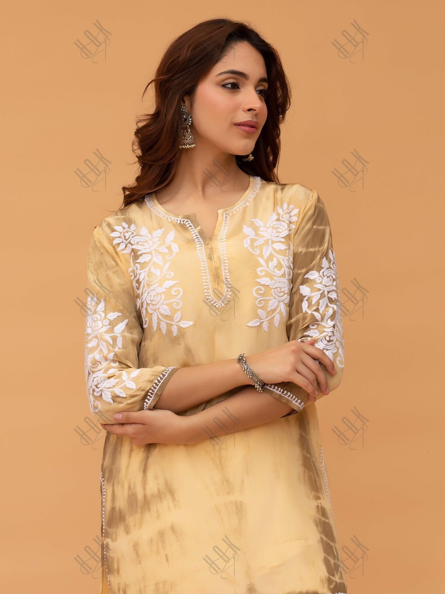 Saba Chikankari Short kurta in Crepe Silk - Beige