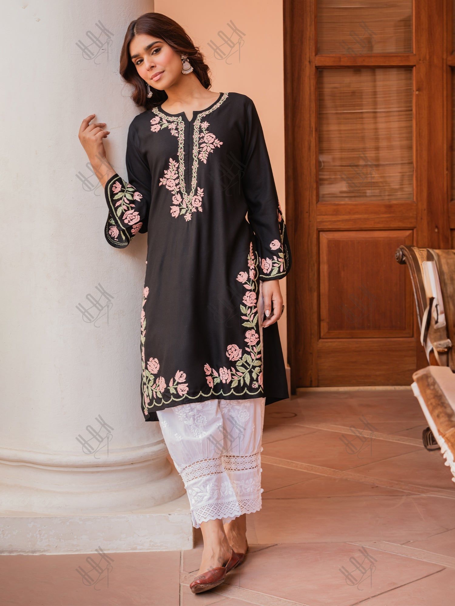 Saba Chikankari Kurta in Rayon Cotton - Black