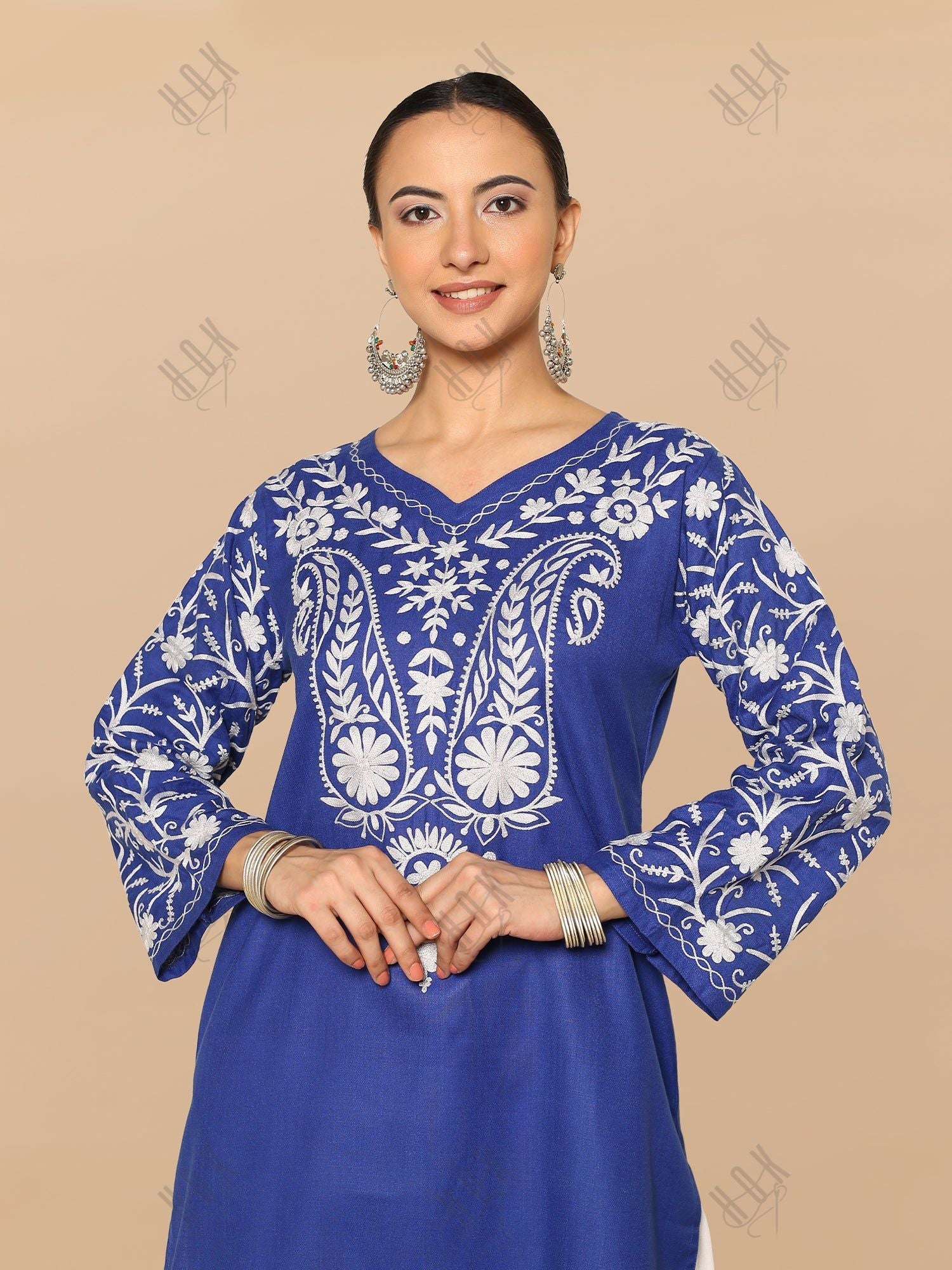 Falak Kashmiri Long Kurta - Blue