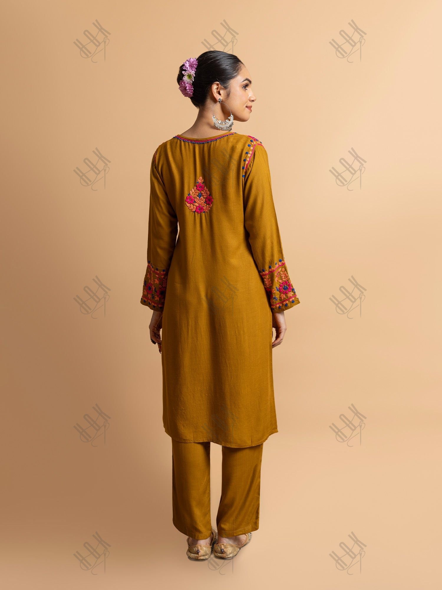 Saba Chikankari Cotton Silk Kurta Set for Women - Mustard