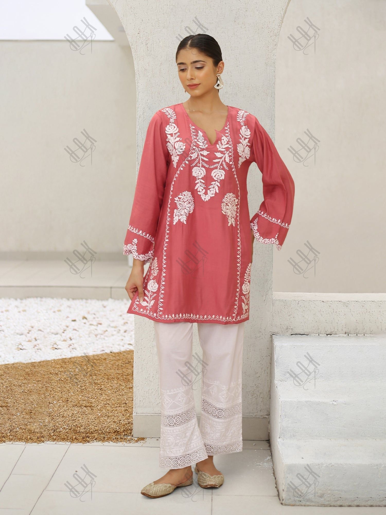 Saba Chikankari Short kurta in Modal Silk  - Pink