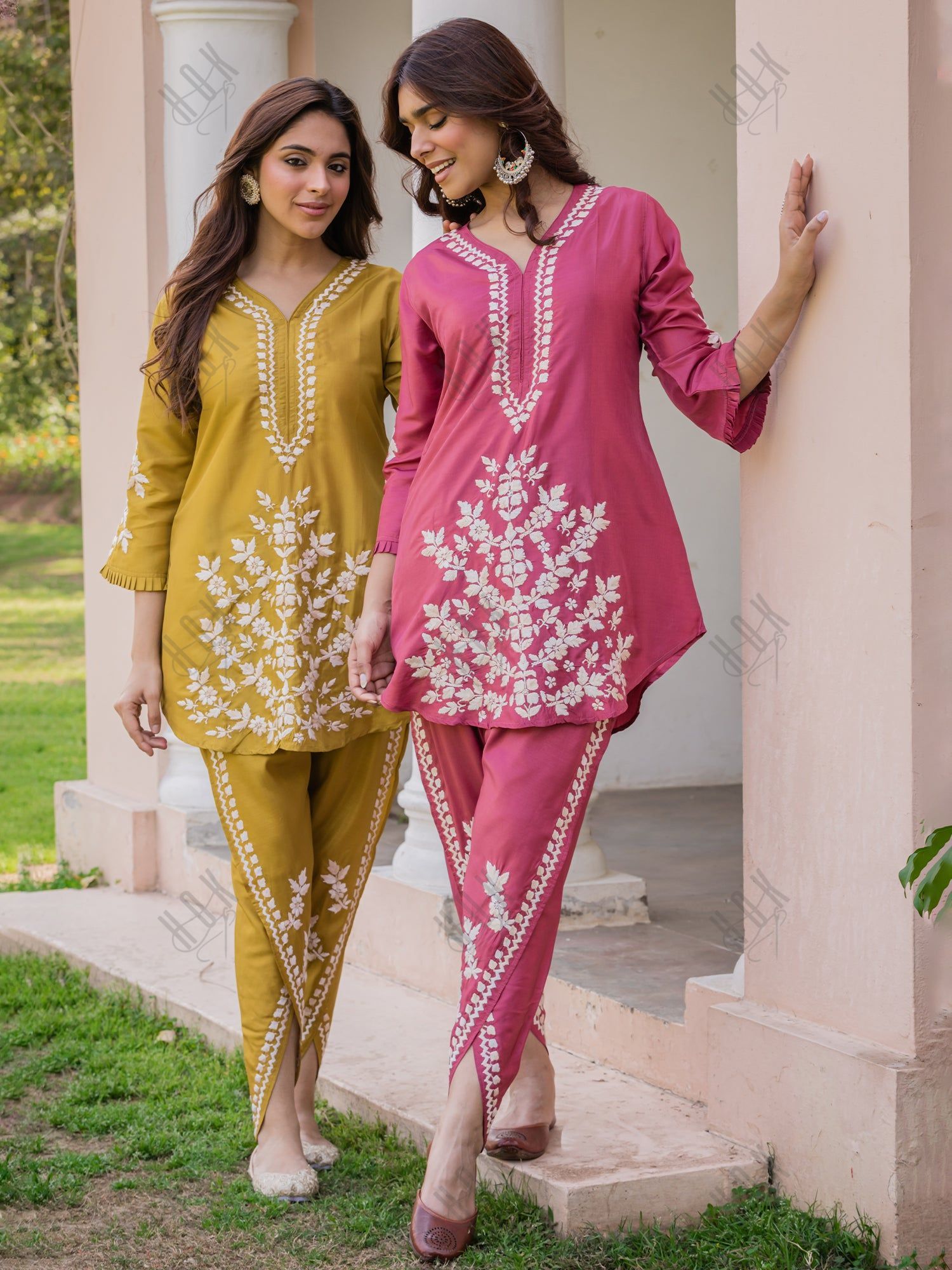 Saba Chikankari Kurta Set in Habutai Silk - Pink