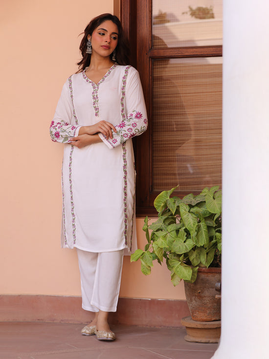 Saba Chikankari Co-ord Set in Cotton Silk - White