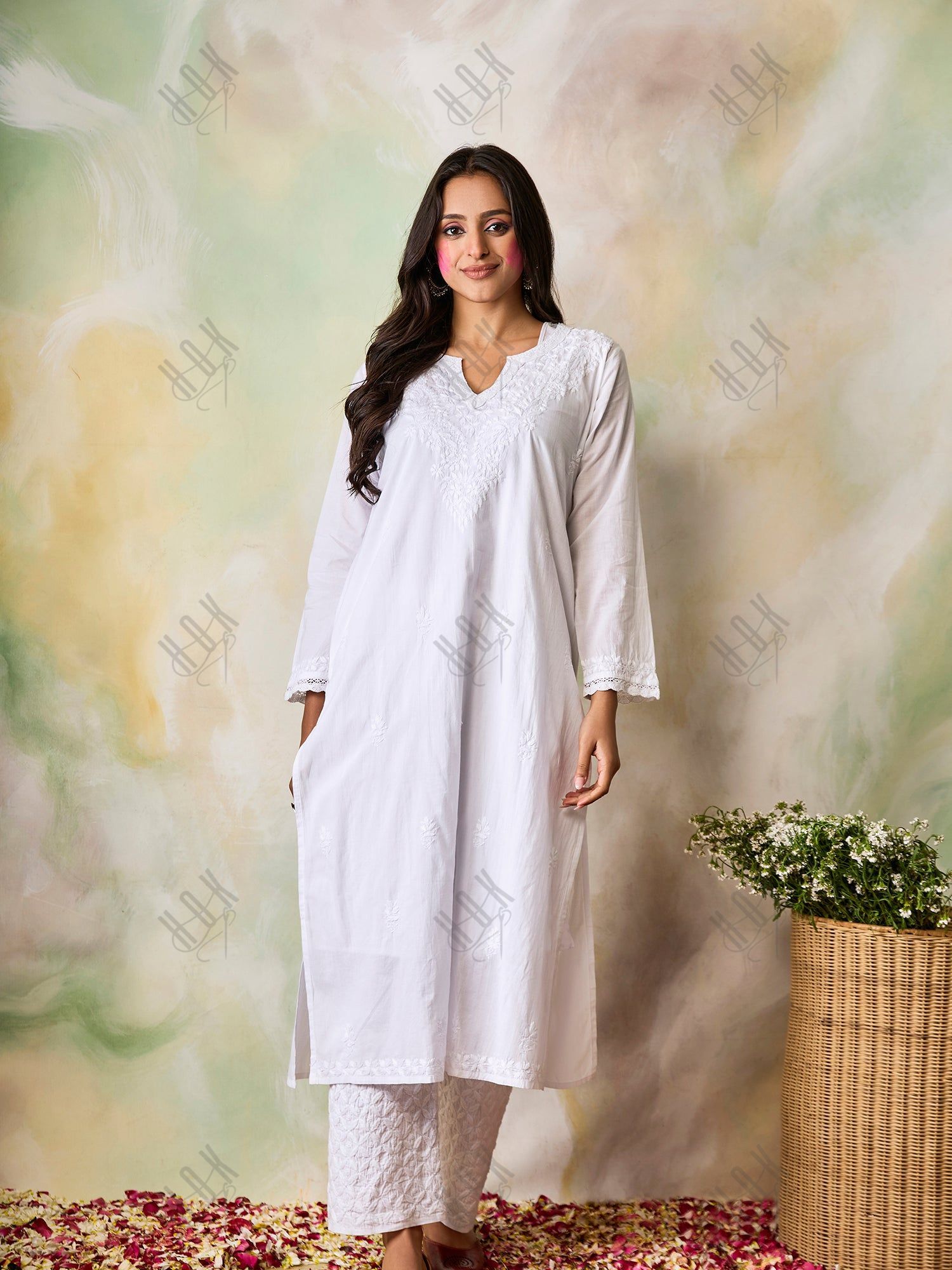 Hand Embroidery Chikankari Long Kurti for Women White-5