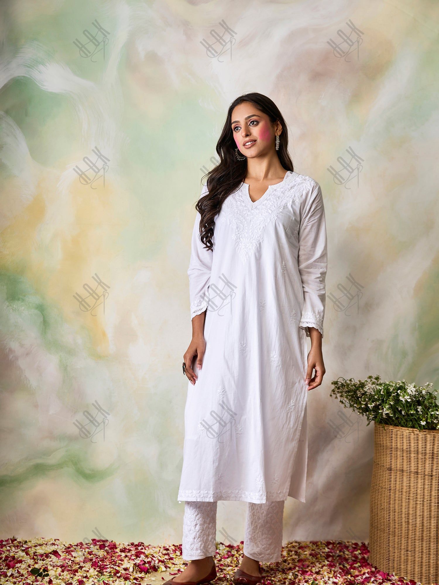 Hand Embroidery Chikankari Long Kurti for Women White-5