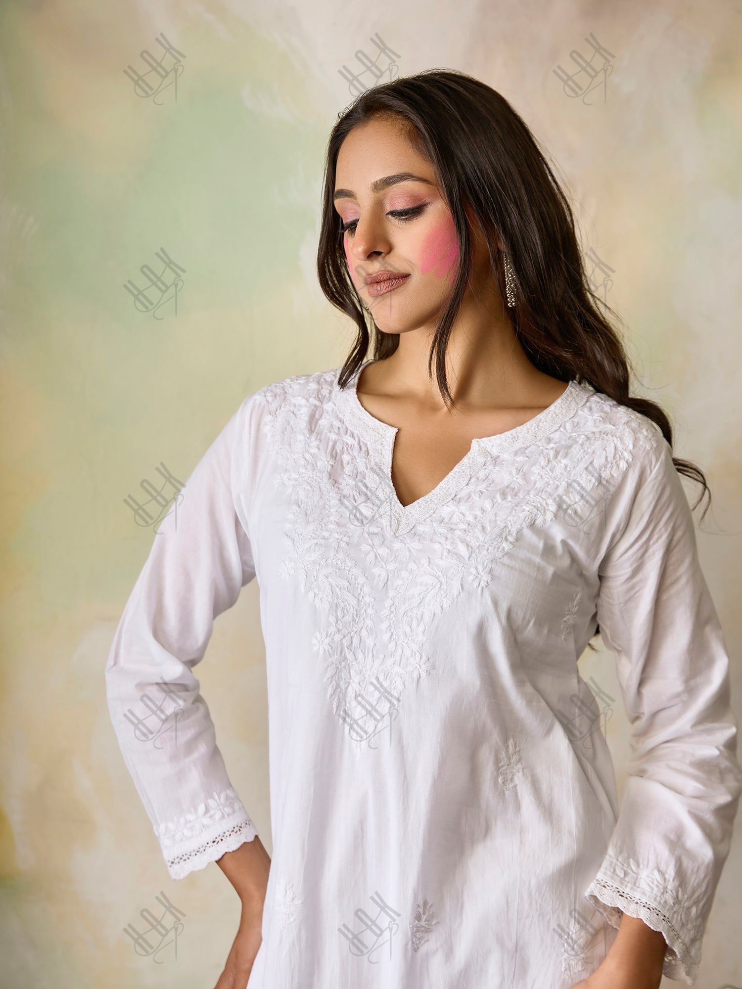 Hand Embroidery Chikankari Long Kurti for Women White-5