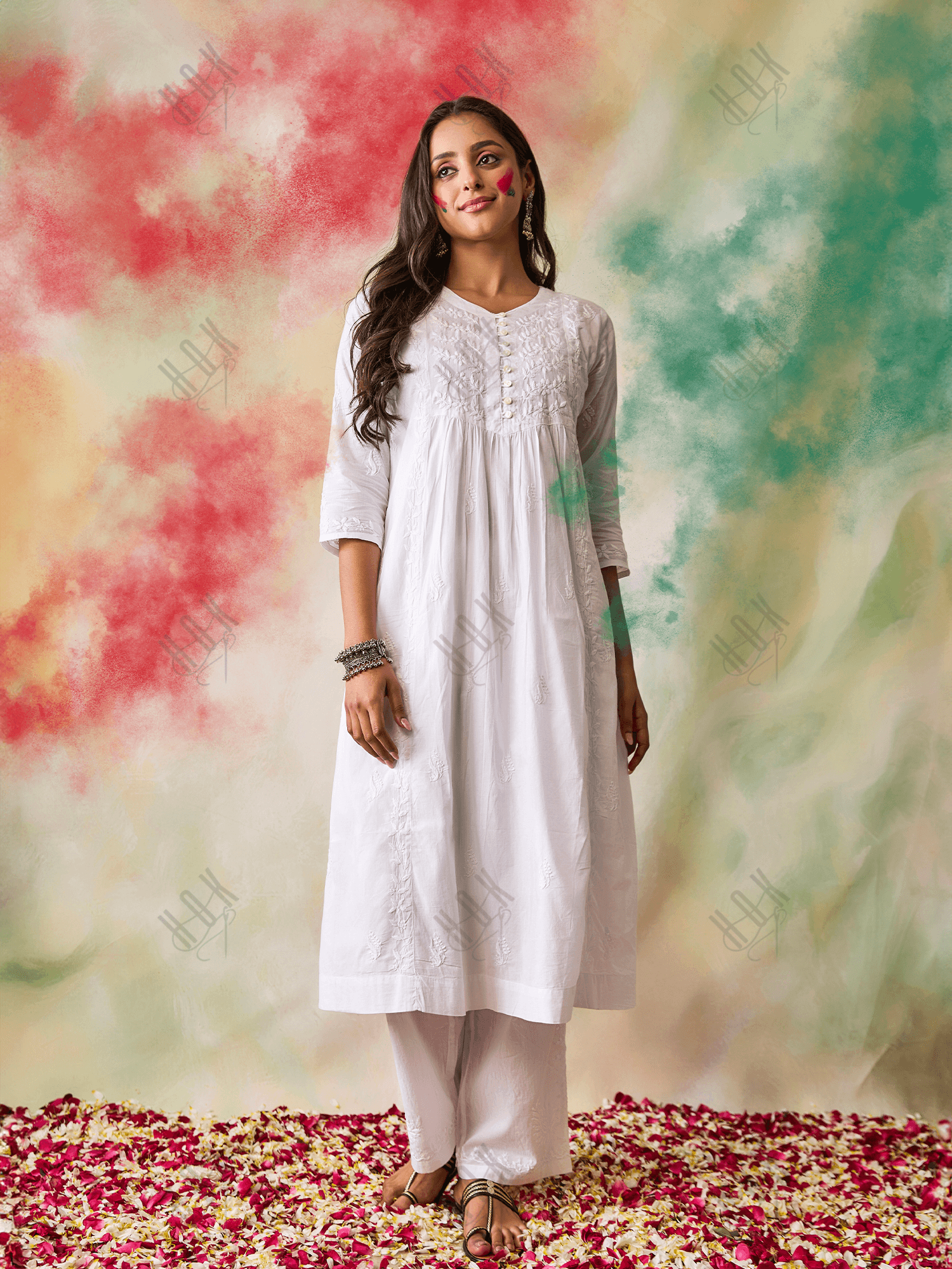 Noor Hand Embroidery Chikankari Long Kurti for Women in White