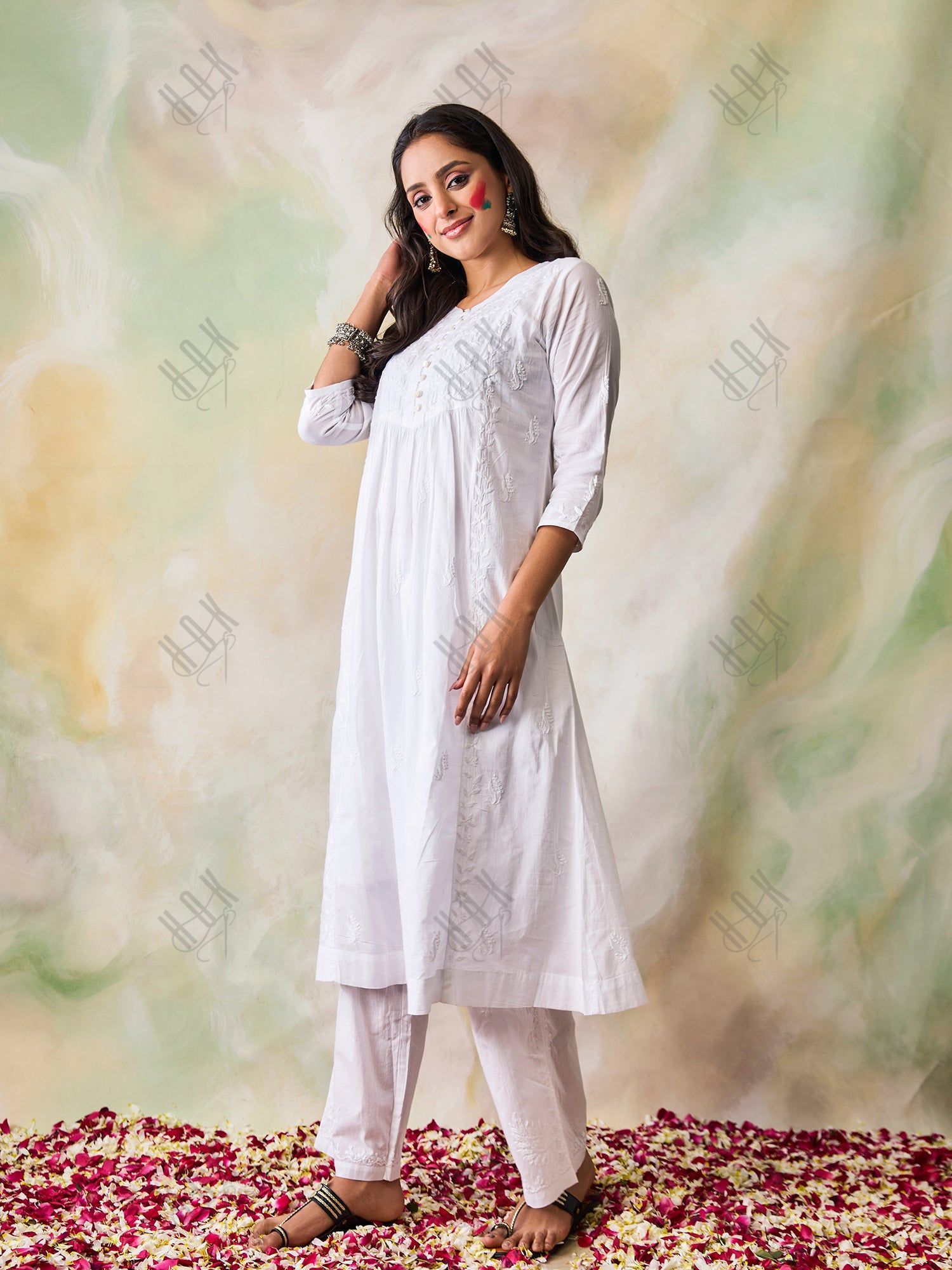 Noor Hand Embroidery Chikankari Long Kurti for Women in White