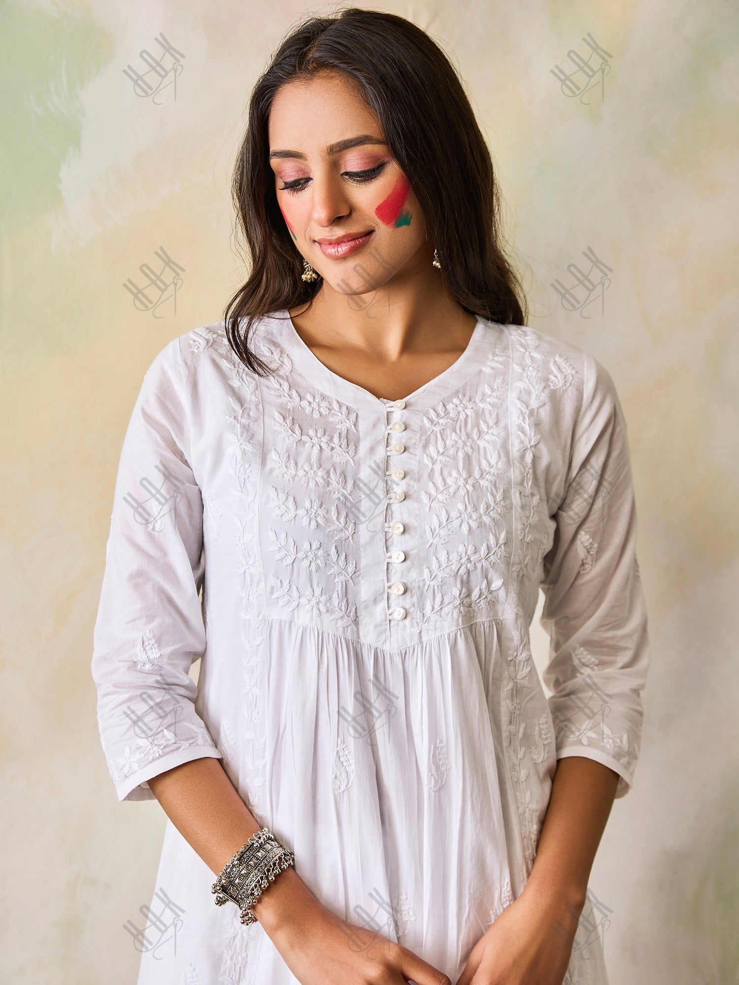 Noor Hand Embroidery Chikankari Long Kurti for Women in White